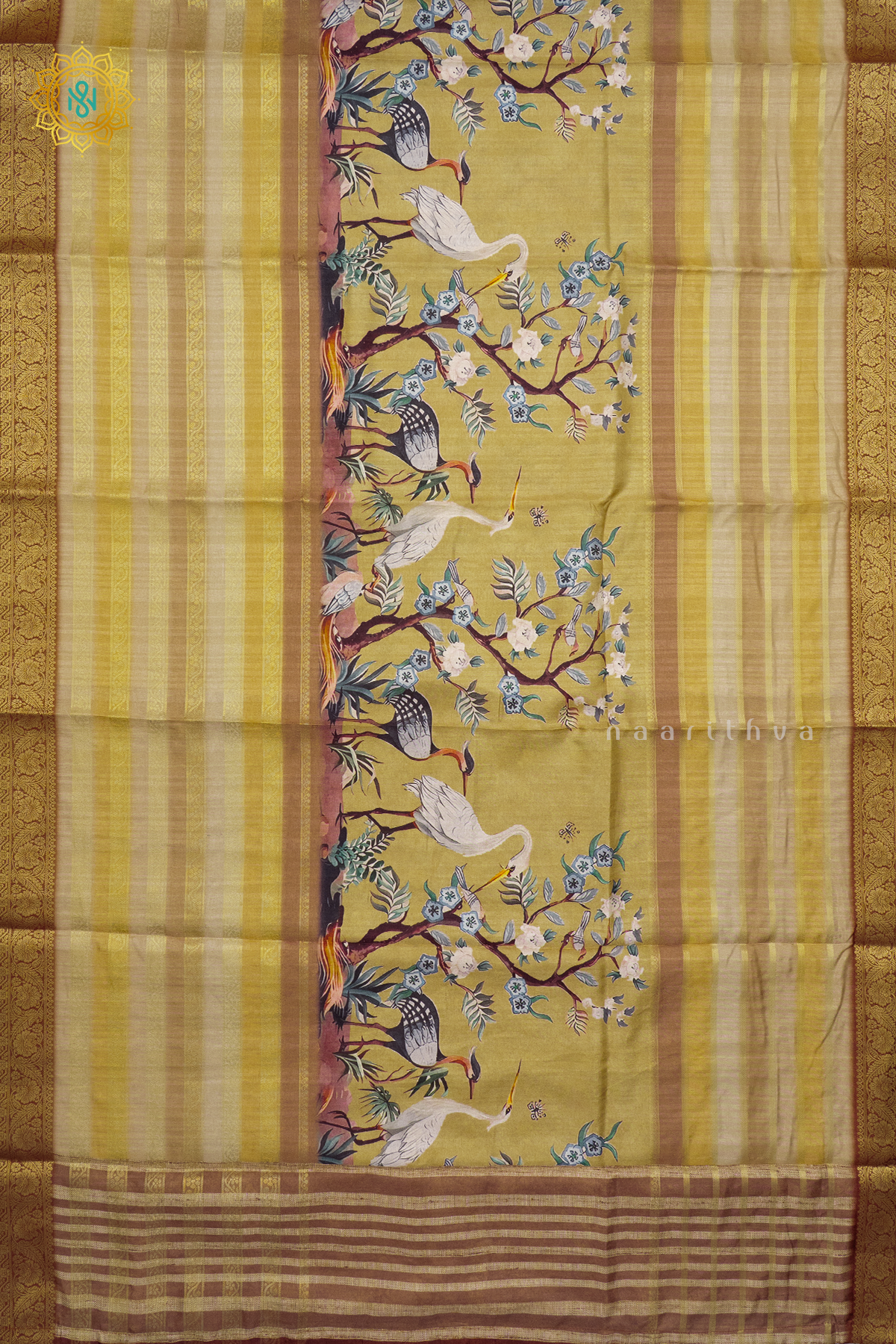 YELLOW WITH MAROON - SEMI CREPE SILK