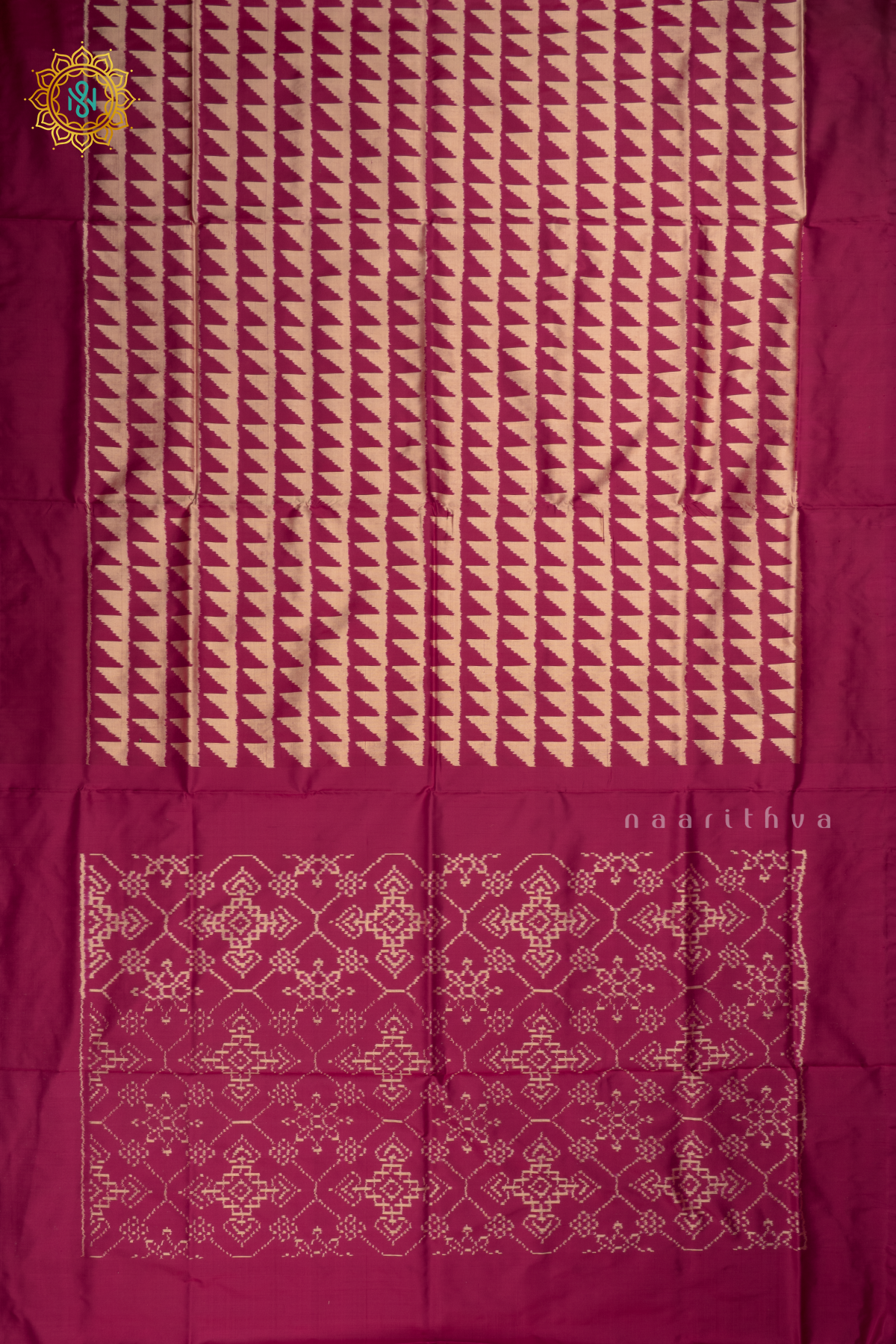 Pink Ikkat Pure Silk Saree with Patola Printed Body and Plain Border