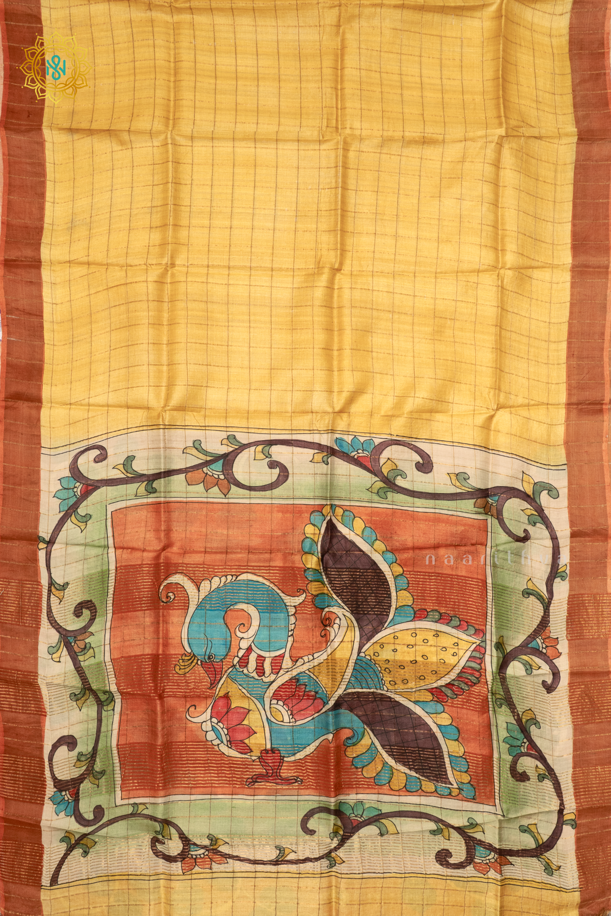 YELLOW WITH PEACH - PURE TUSSAR SILK
