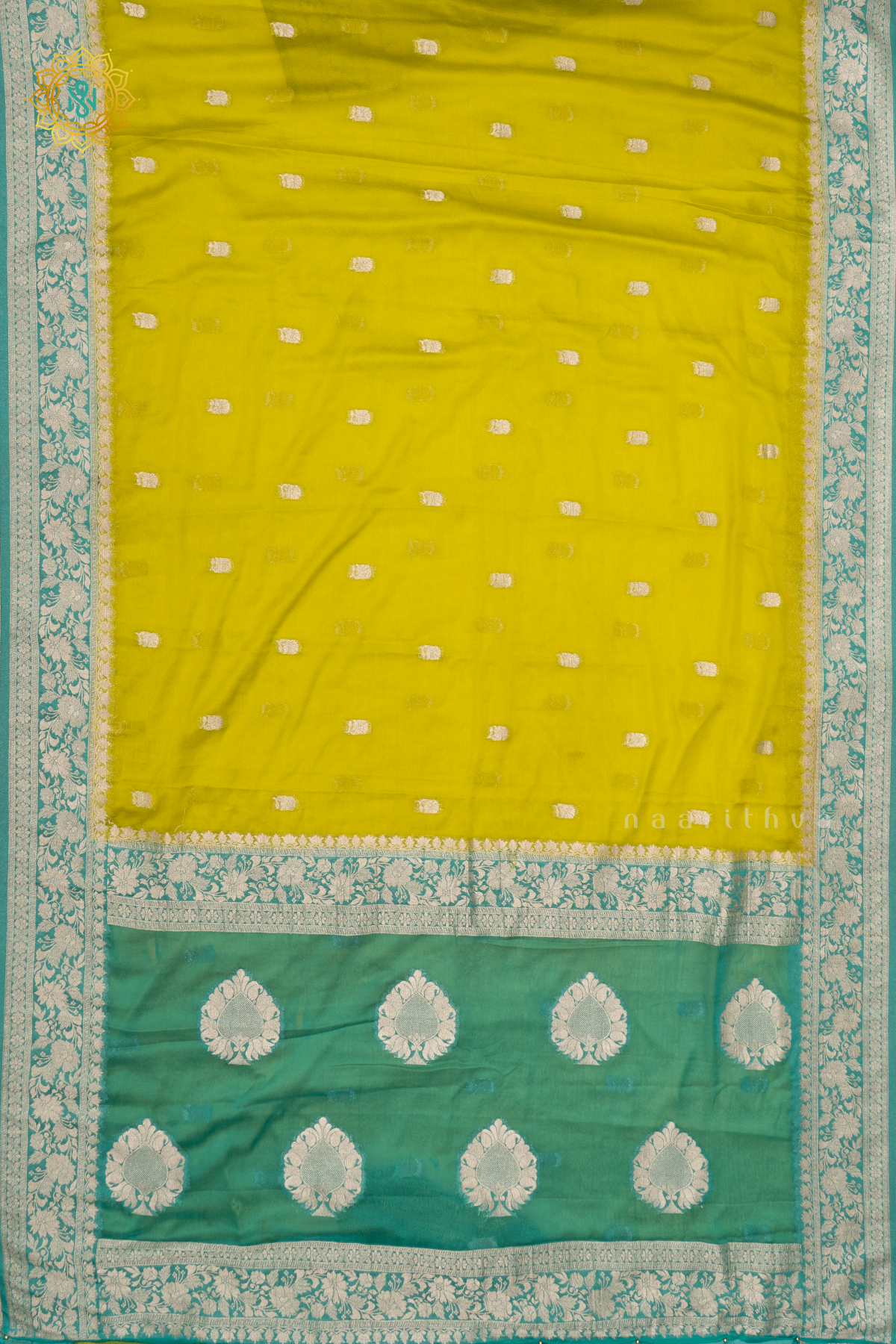 PARROT GREEN WITH CYAN GREEN - SEMI CHIFFON BANARASI