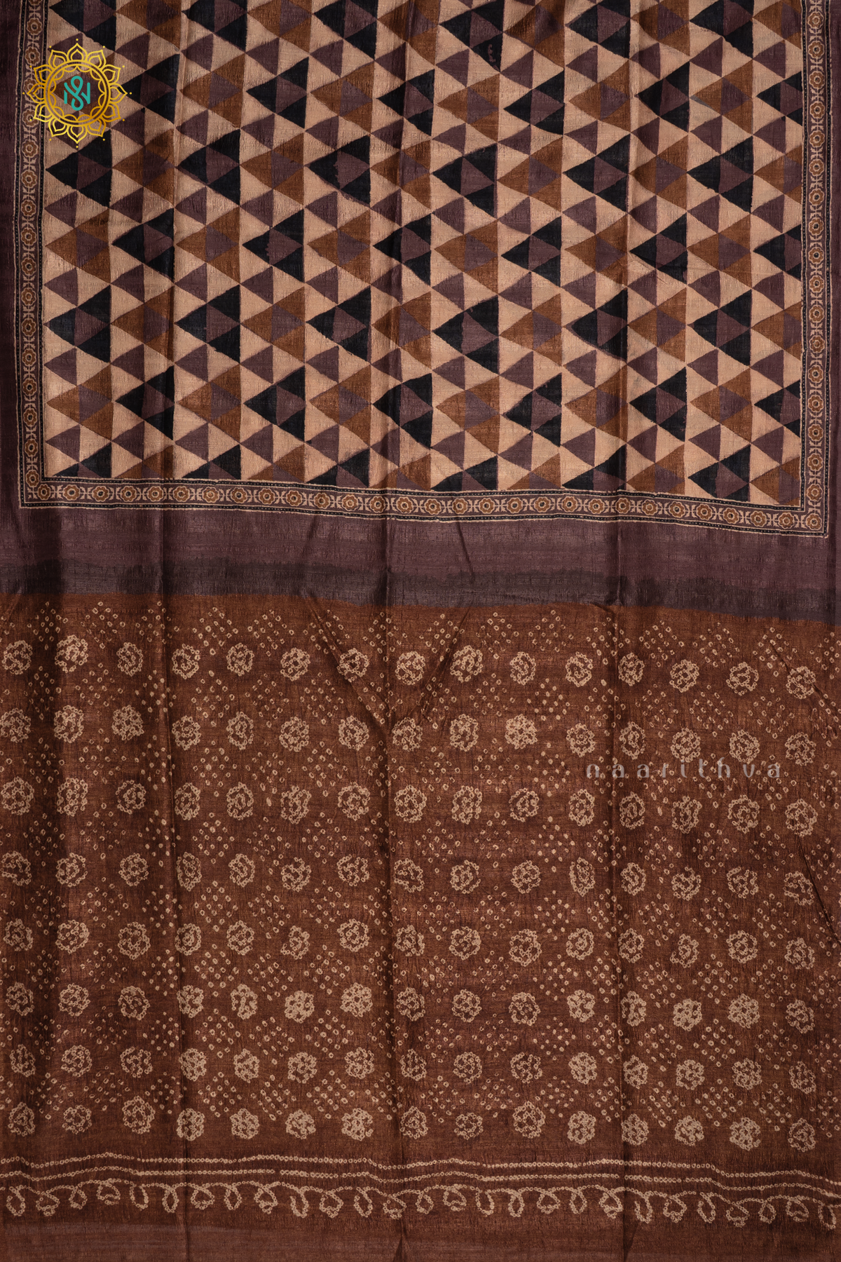 Light Brown Semi Gicha Tussar Silk Saree With Printed Body, Pallu And Blouse