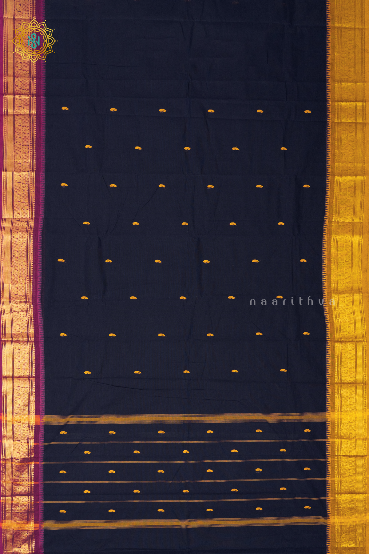 NAVY BLUE WITH PINK & YELLOW - CHETTINAD COTTON