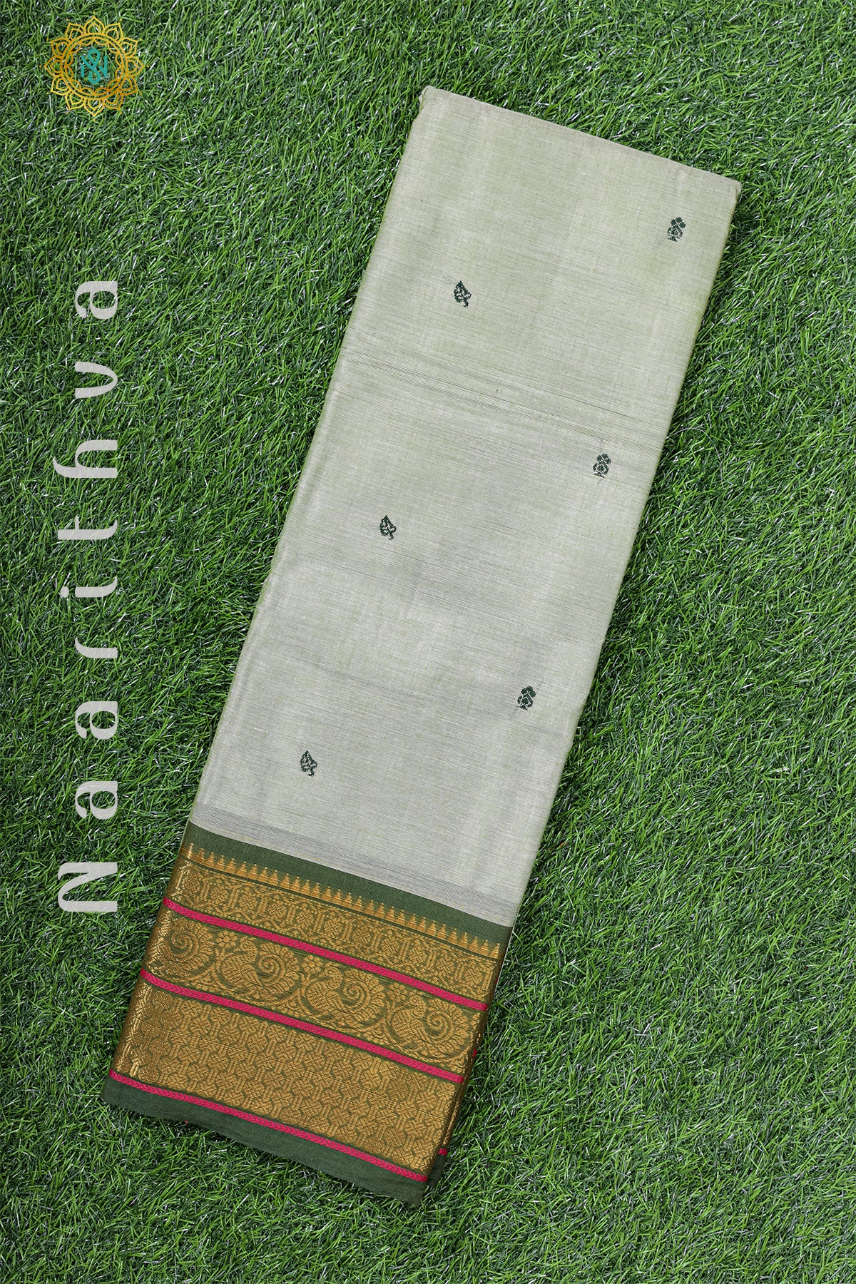 GREY WITH GREEN - CHETTINAD COTTON