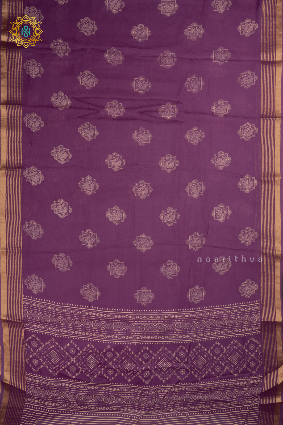 Lavender Chiffon Georgette Saree Printed Body With Zari Border