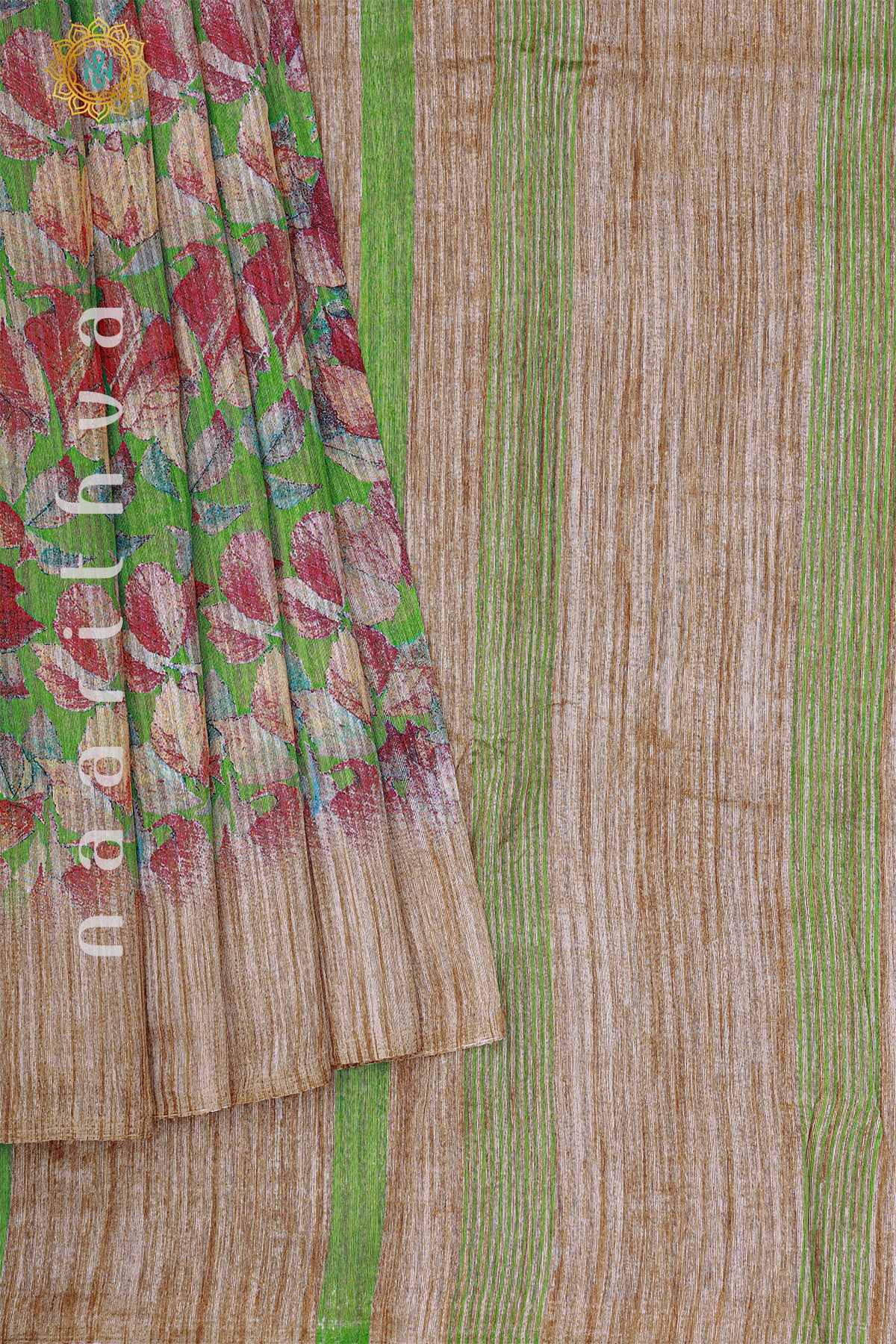 GREEN WITH BIEGE - JUTE COTTON