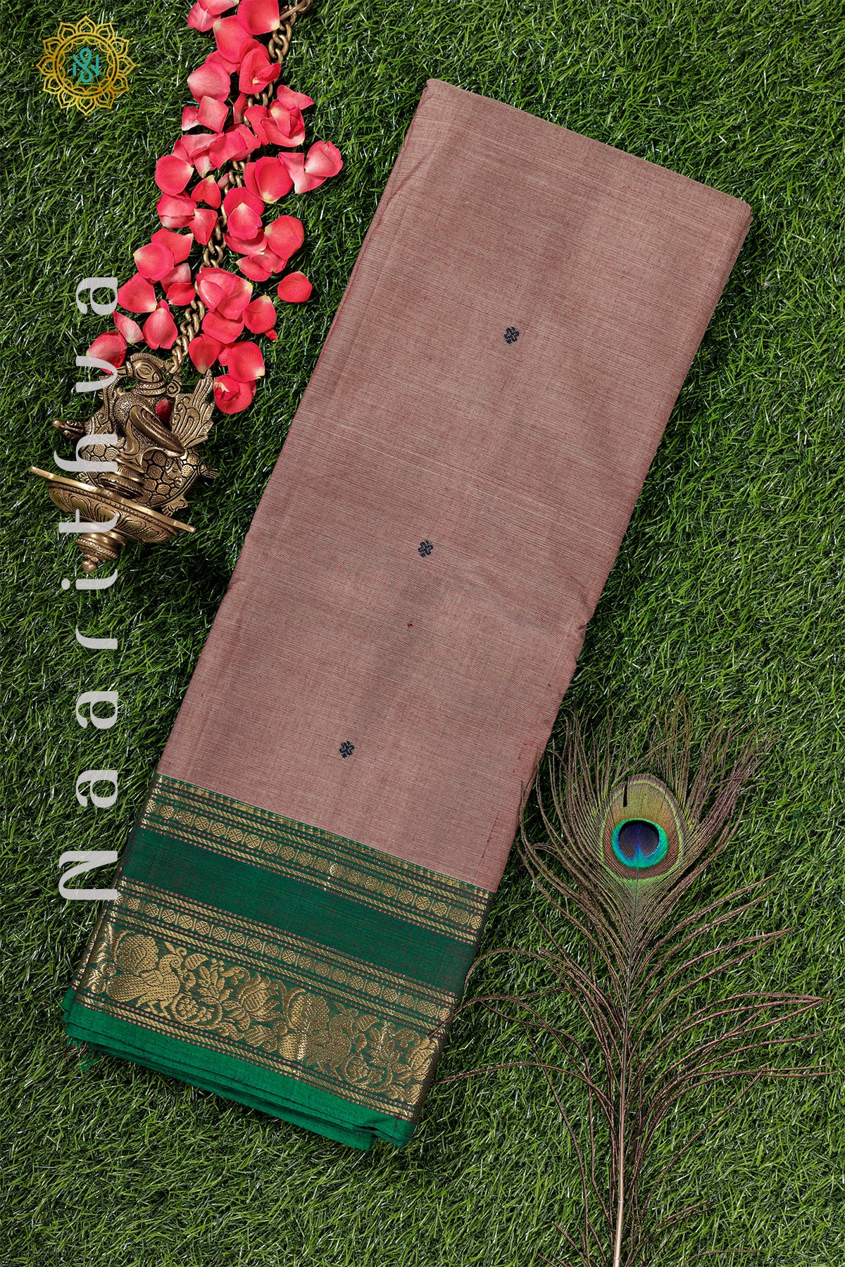 GREY WITH GREEN - CHETTINAD COTTON