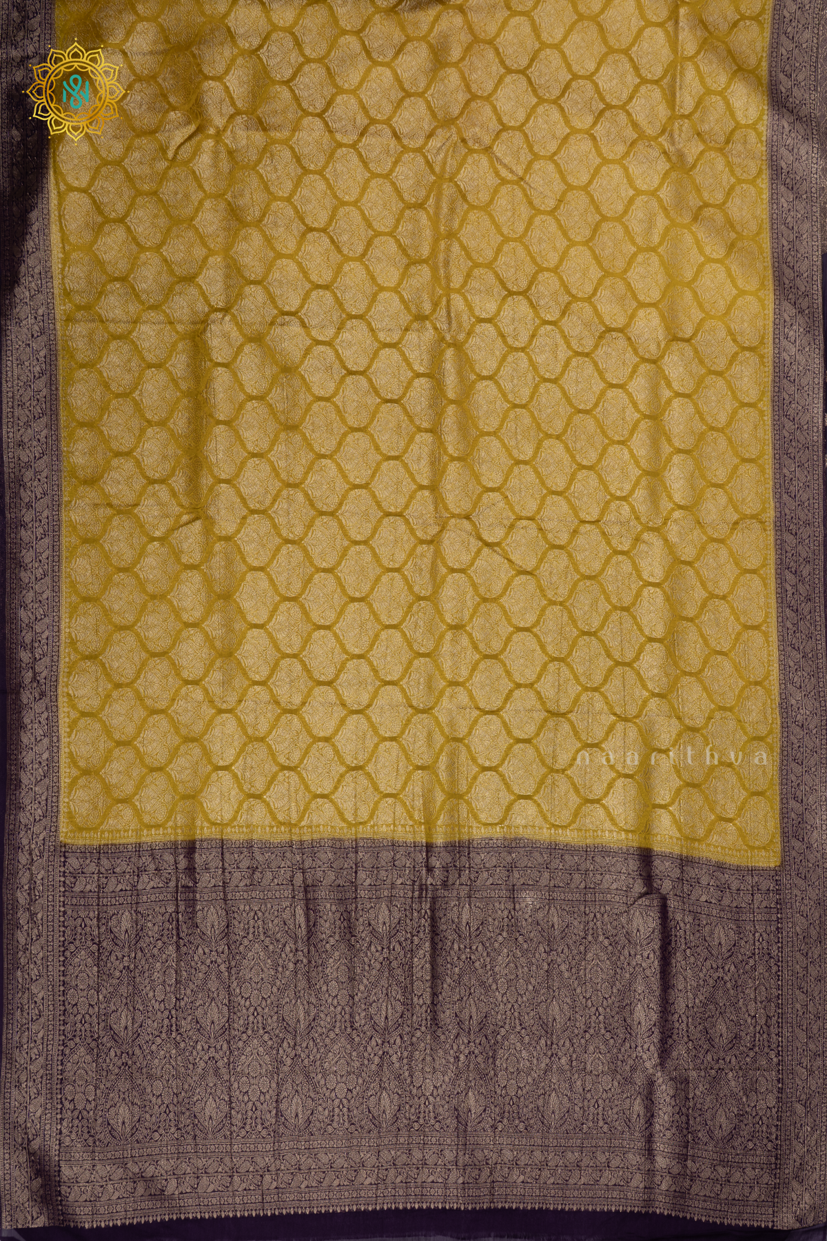 LEMON YELLOW WITH NAVY BLUE - SEMI CHIFFON GEORGETTE