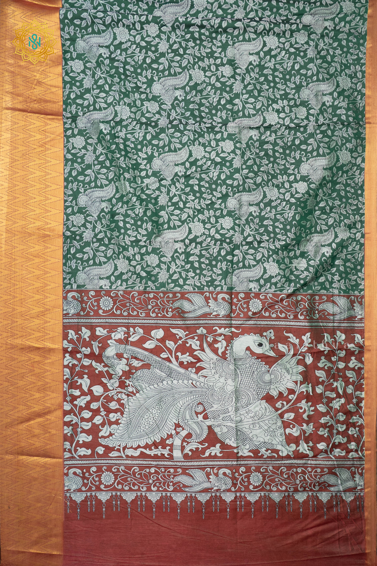 GREEN WITH MAROON - SEMI SILK WITH PATOLA PRINTS