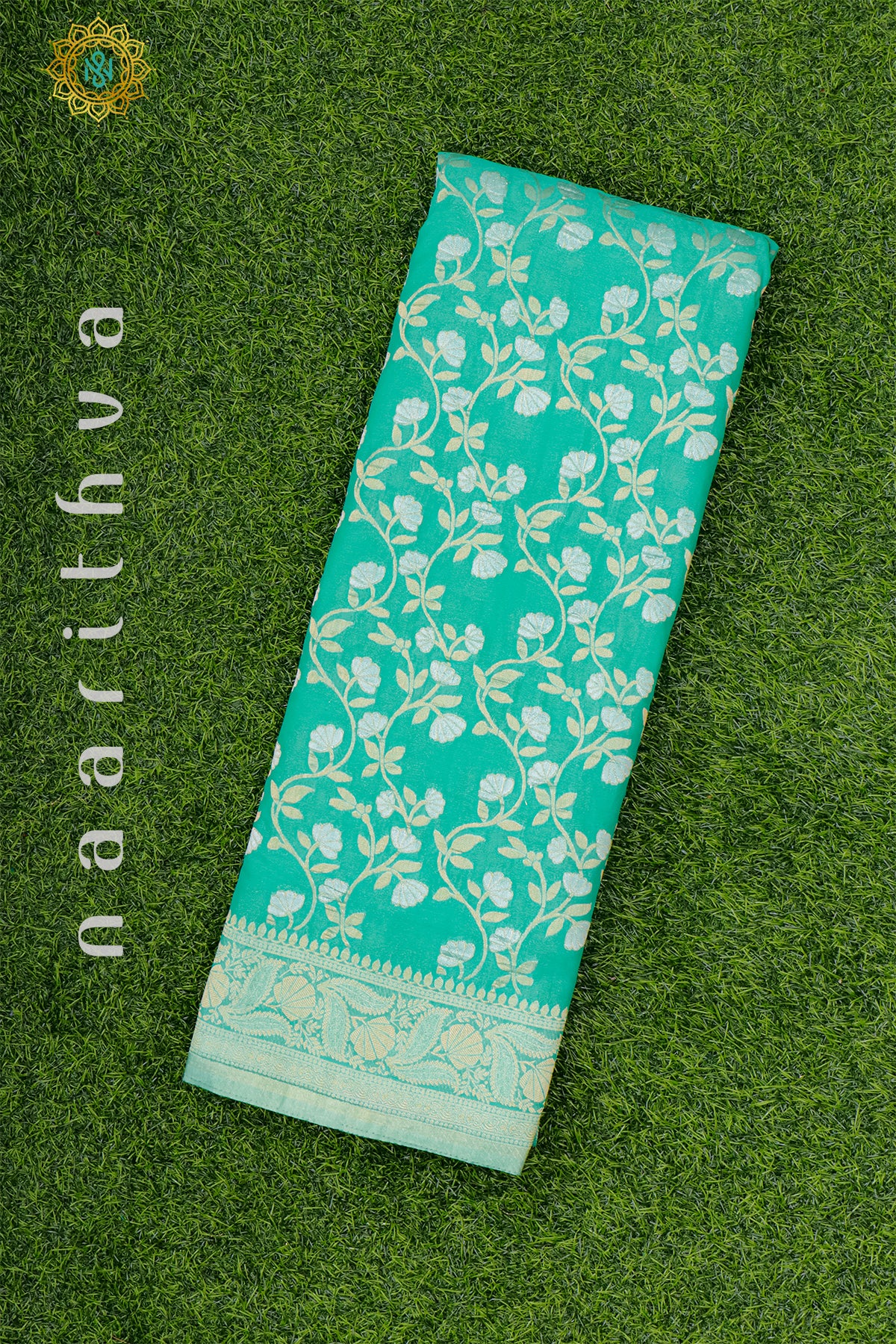 AQUA GREEN WITH PINK - SEMI CREPE GEORGETTE