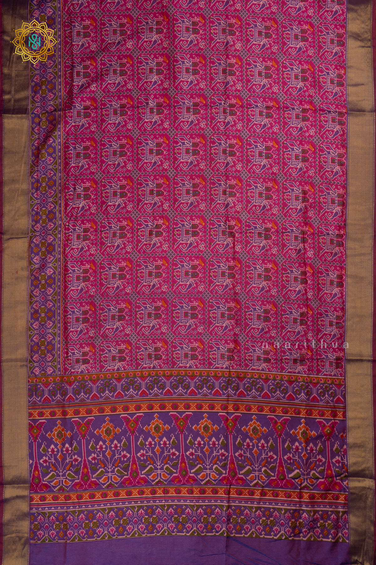 Pink with Purple - Semi Silk Saree Allover Patola Printed Body with Contrast Zari Border, Pallu and Blouse