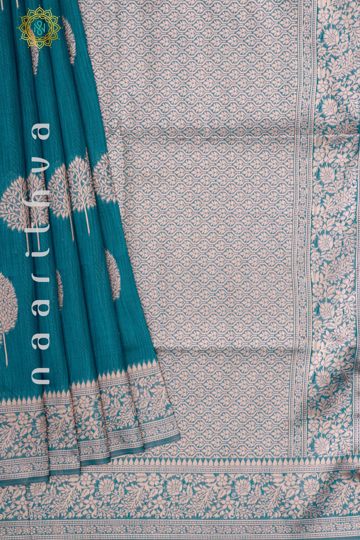 TEAL BLUE - SEMI RAW SILK