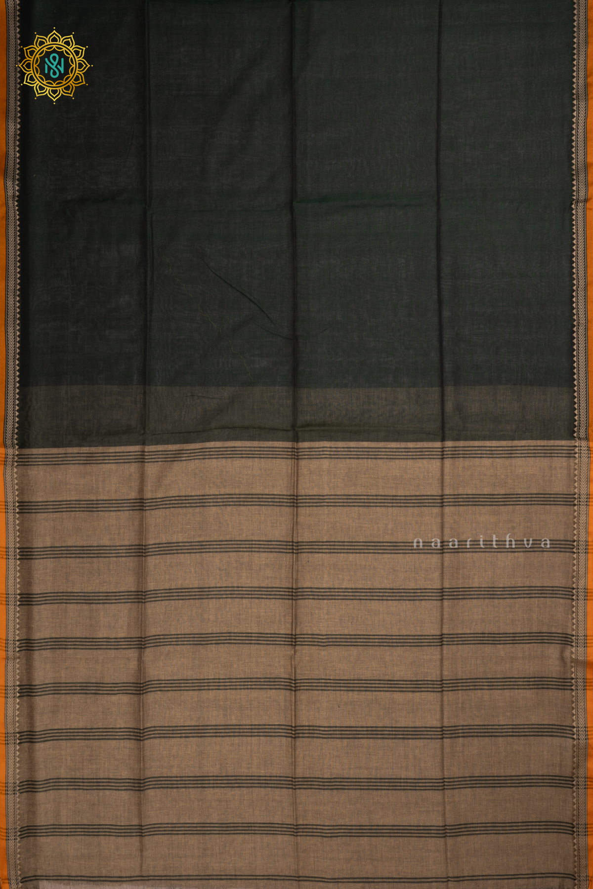 Bottle Green With Beige Mul Cotton Plain Body With Thread Woven Border