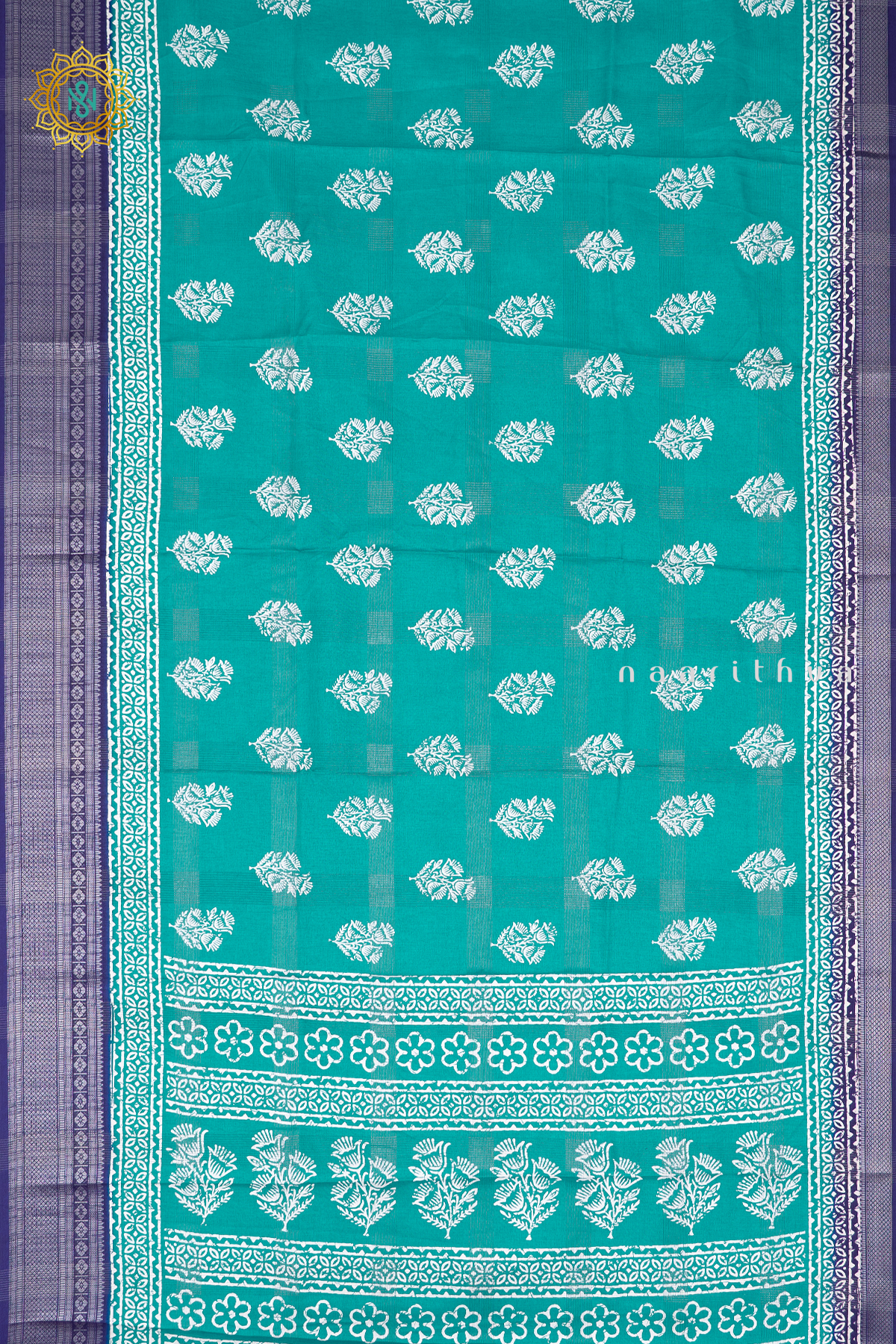 AQUA BLUE WITH NAVY BLUE - DOLA SILK