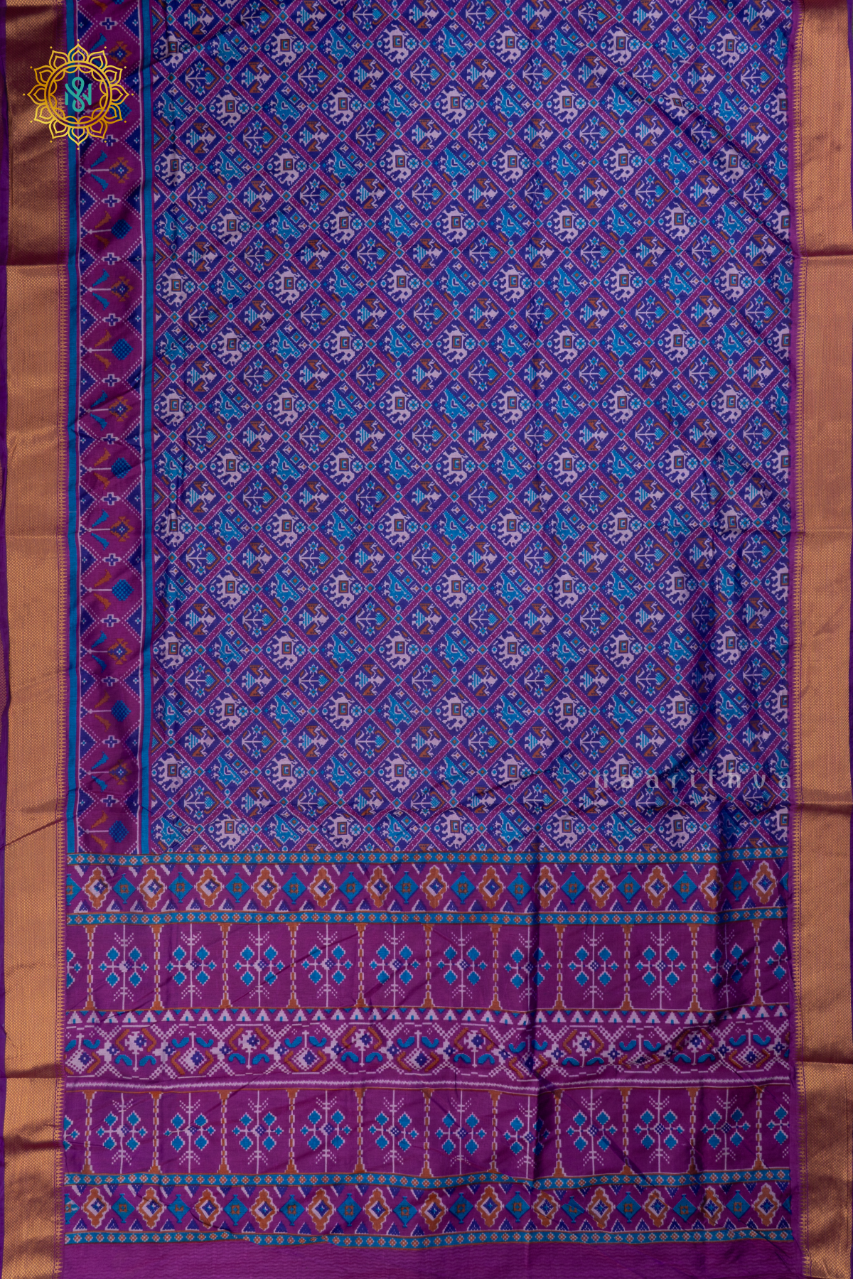 Blue with Pink - Semi Silk Saree Allover Patola Printed Body with Contrast Zari Border, Pallu and Blouse