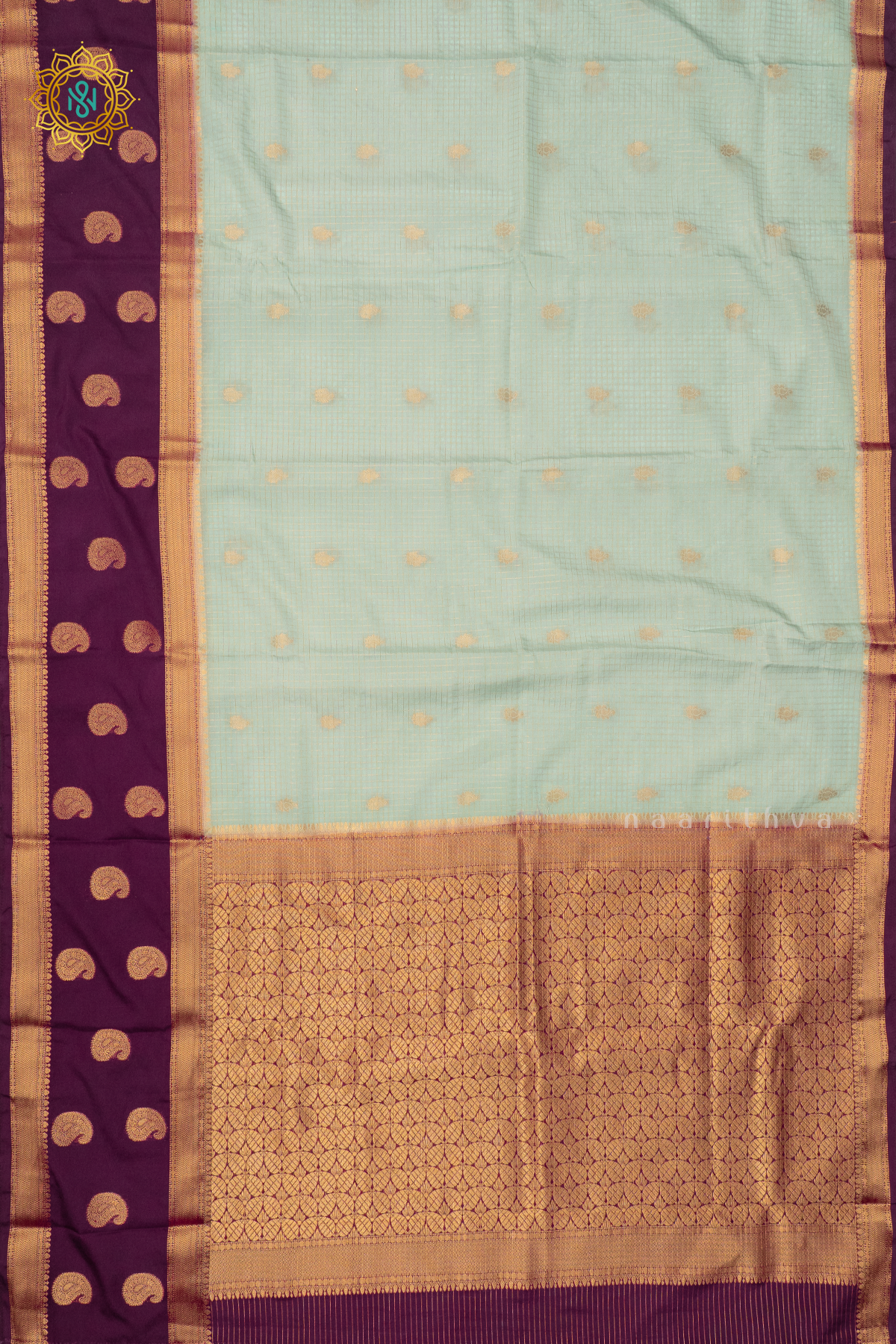 AQUA BLUE WITH WINE - SEMI MYSORE CREPE SILK