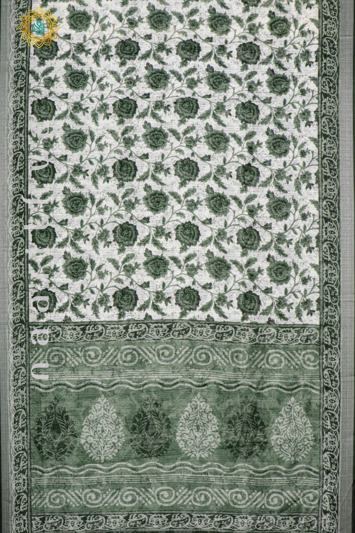 WHITE WITH GREEN - JUTE COTTON