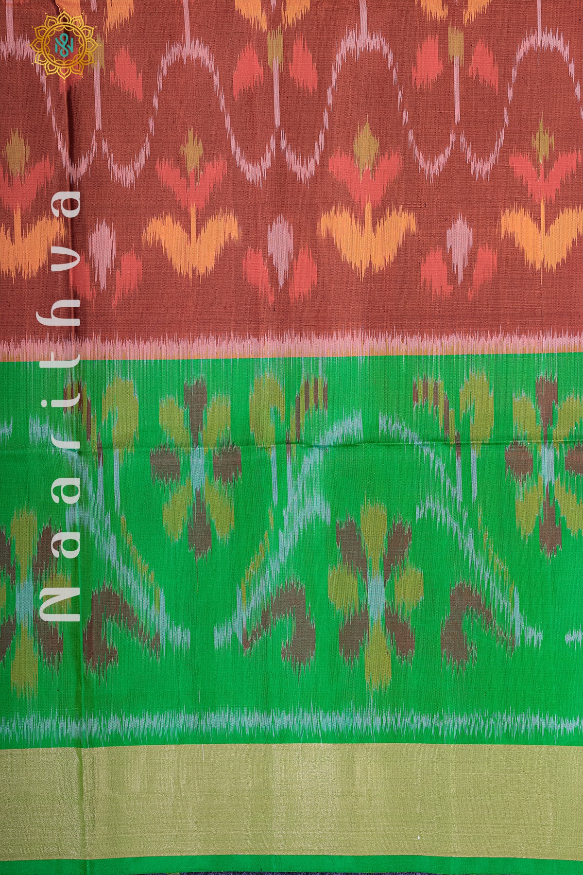 BROWN WITH GREEN - PURE IKAT SOFT SILK