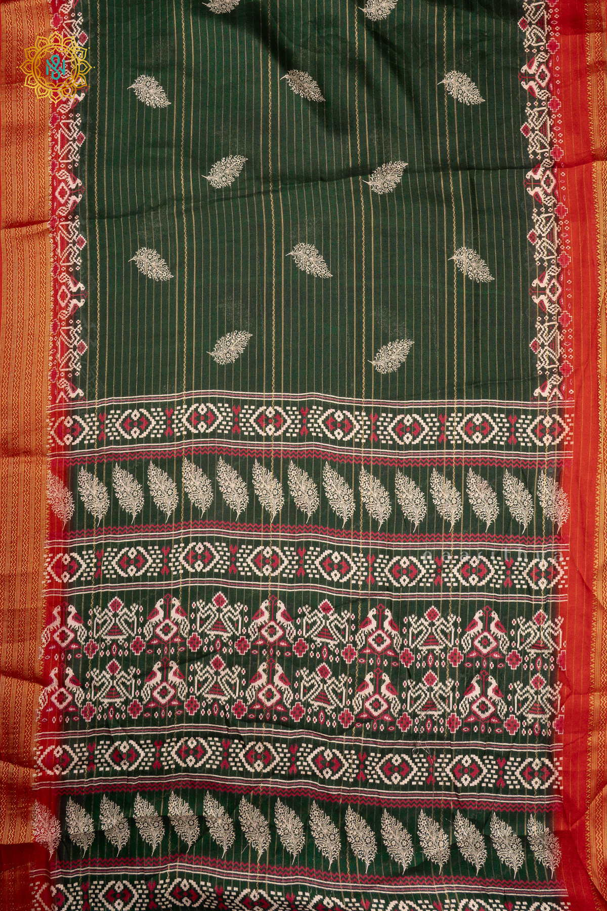 BOTTLE GREEN WITH RED - SEMI GEORGETTE