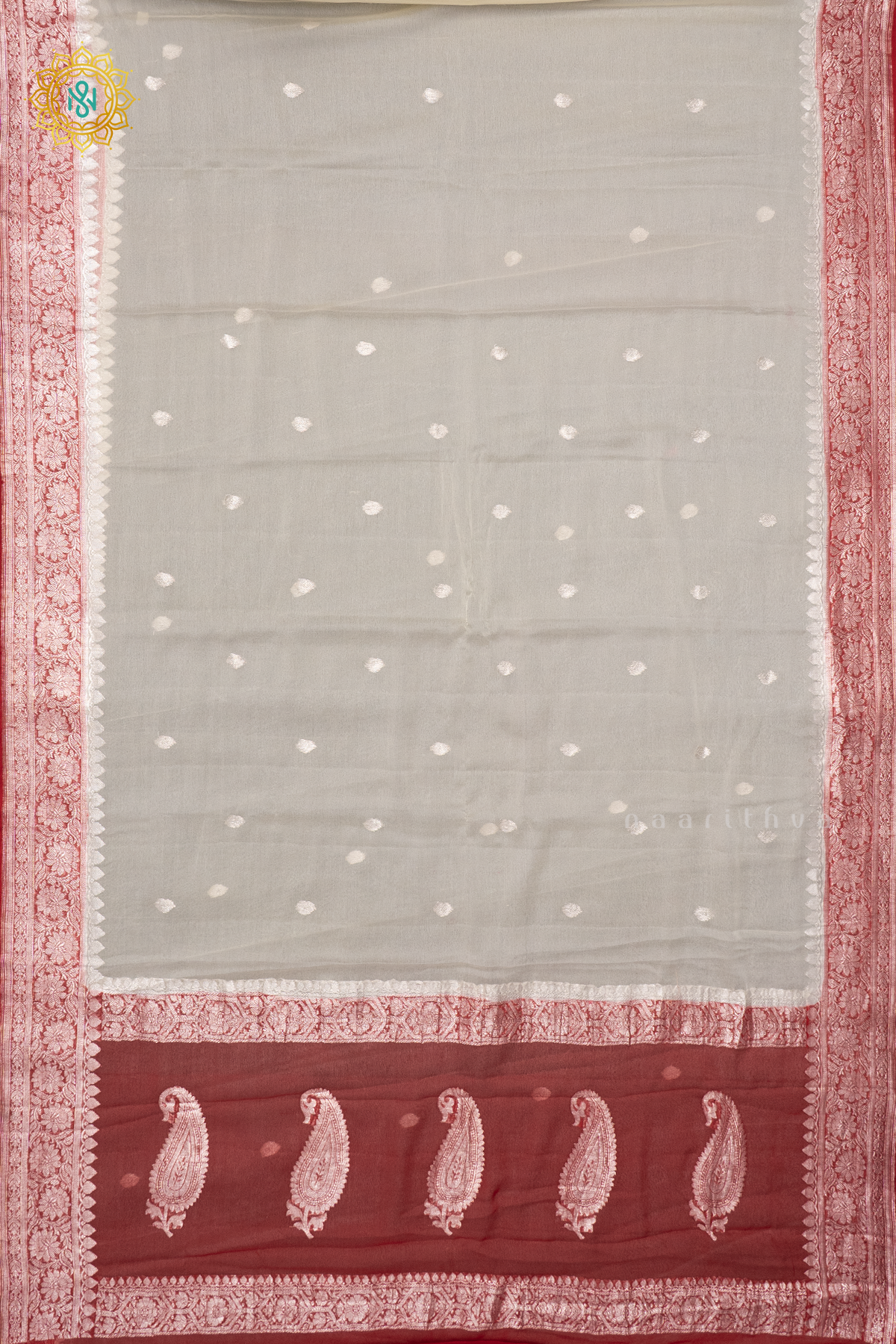 WHITE WITH RED - PURE BANARASI CHIFFON