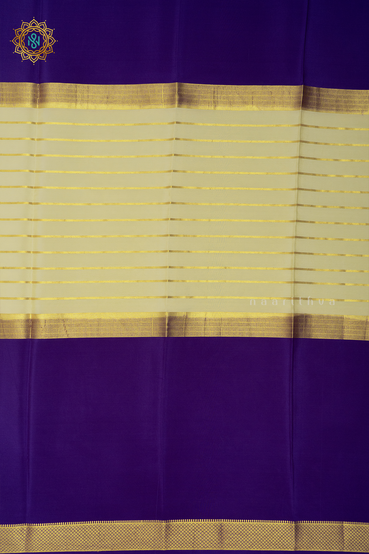 OFF WHITE WITH VIOLET - PURE MYSORE CREPE SILK