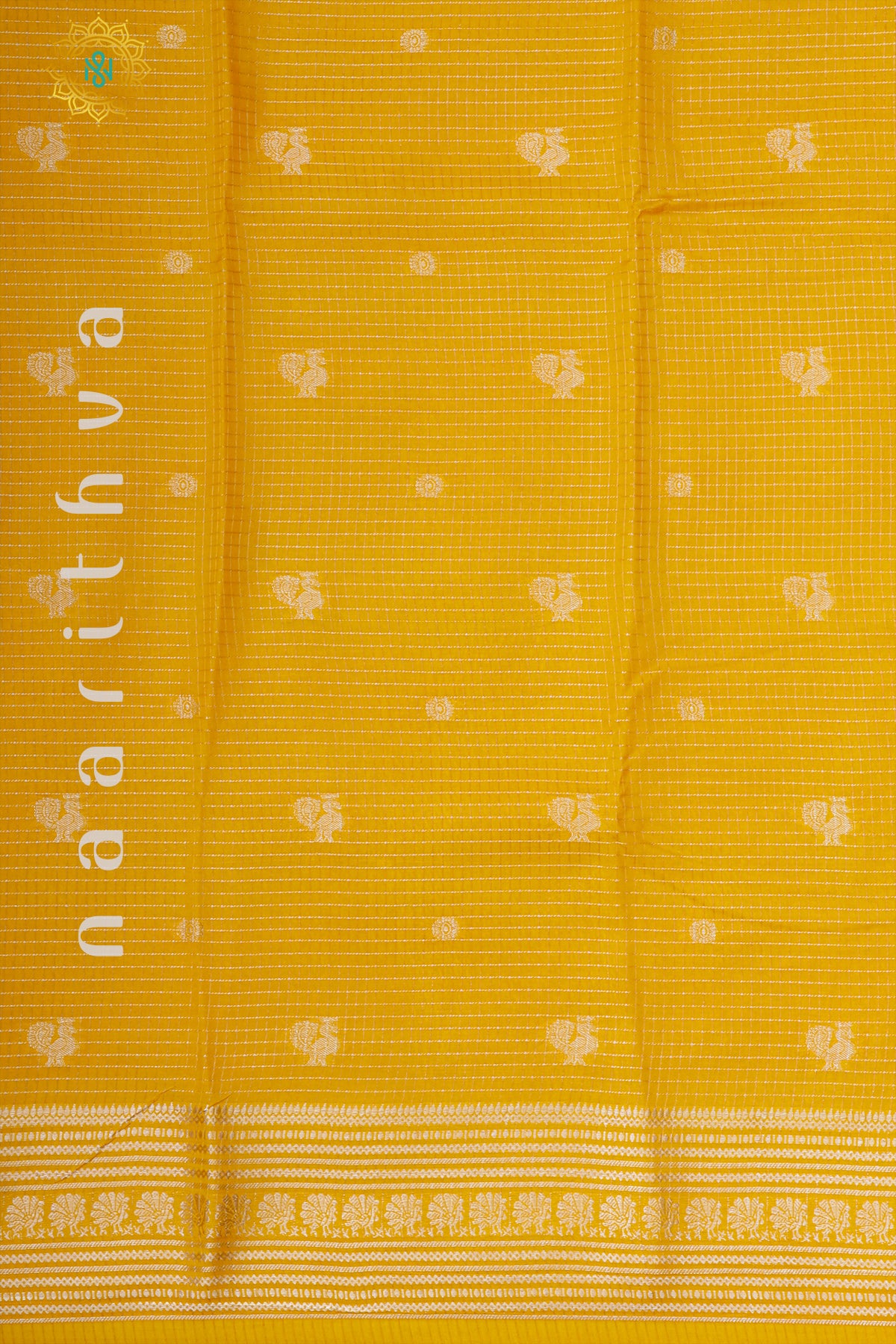 YELLOW WITH GREEN - SEMI MYSORE CREPE SILK