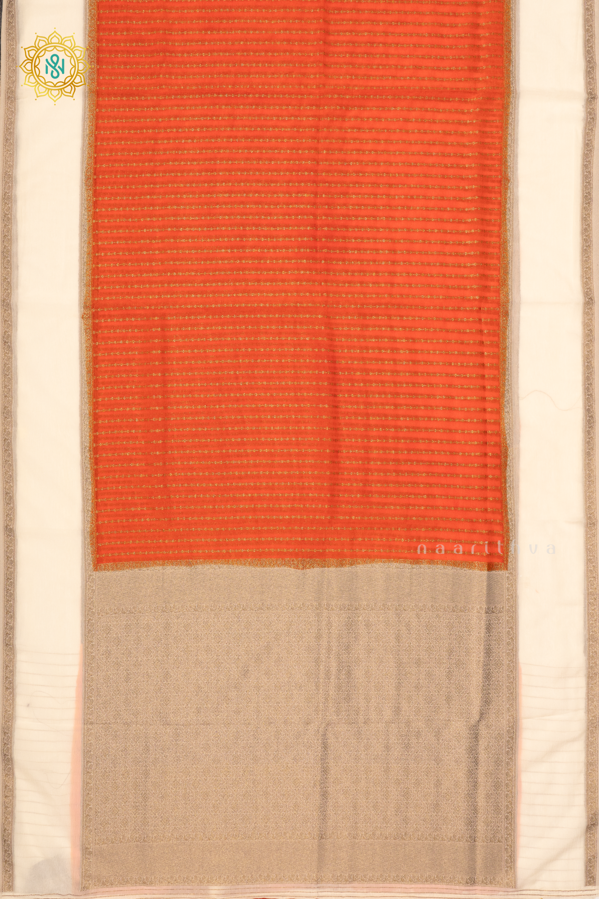 ORANGE WITH WHITE - SEMI CREPE GEORGETTE