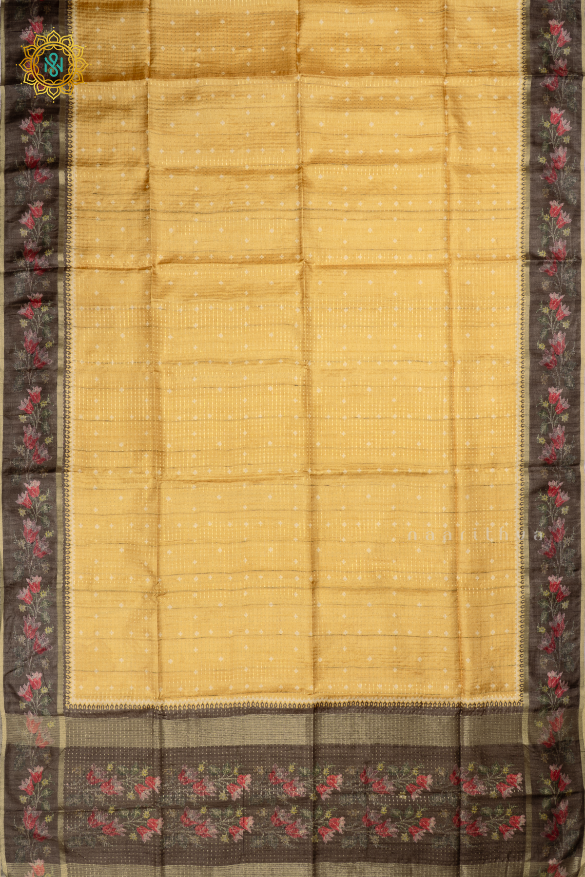 YELLOW WITH GREY - SEMI TUSSAR SILK