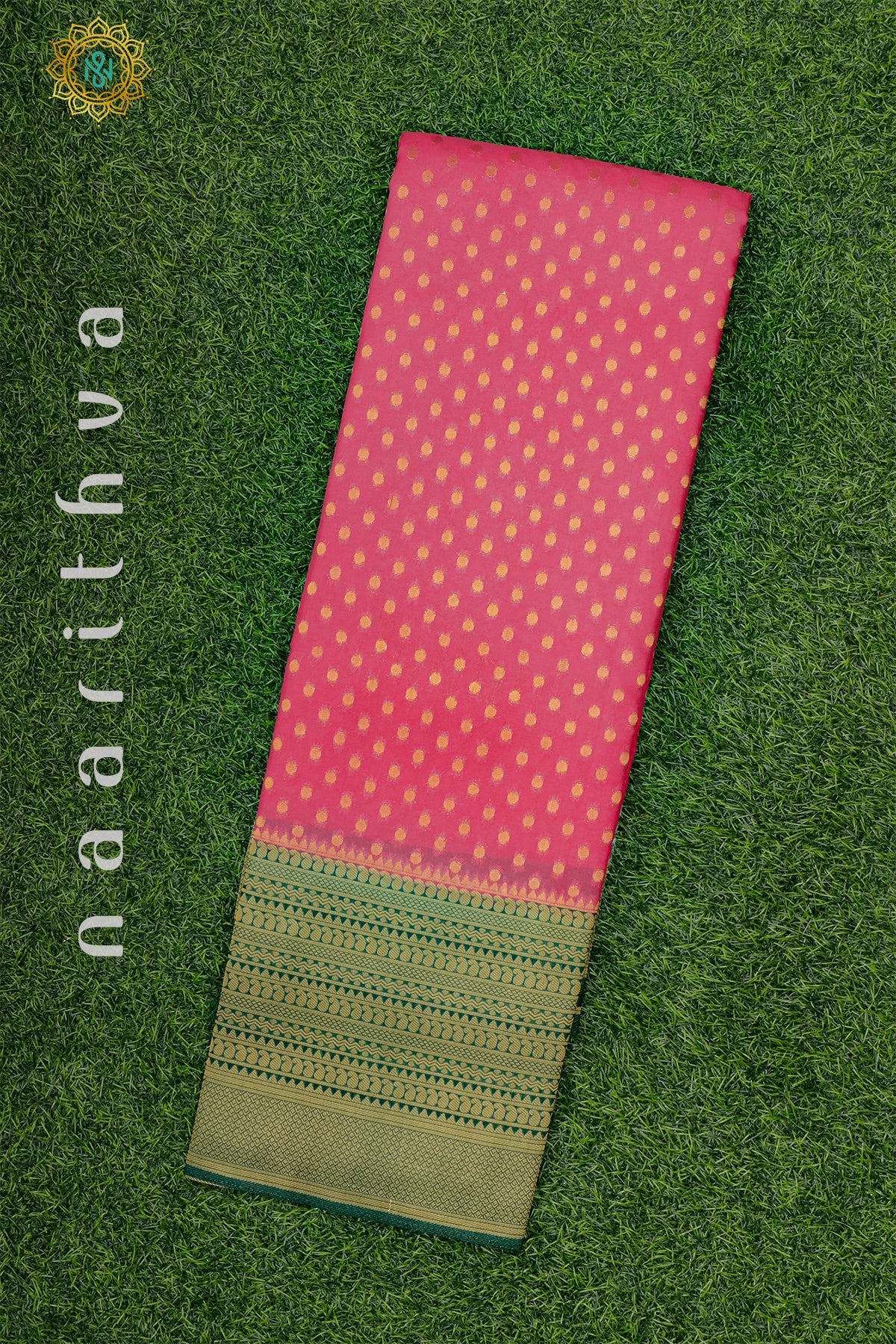 PEACH WITH GREEN - SEMI CREPE GEORGETTE