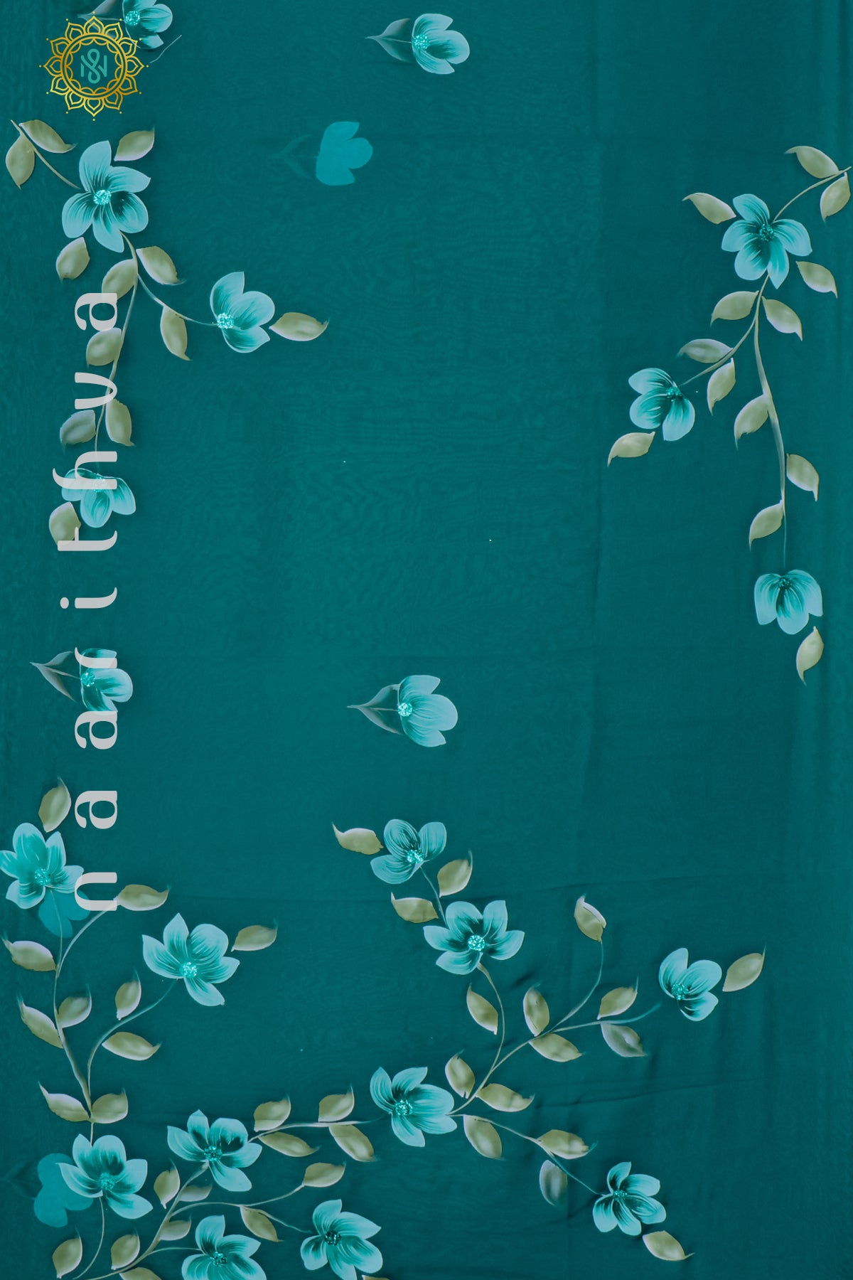 PEACOCK GREEN - HAND PAINTED ORGANZA