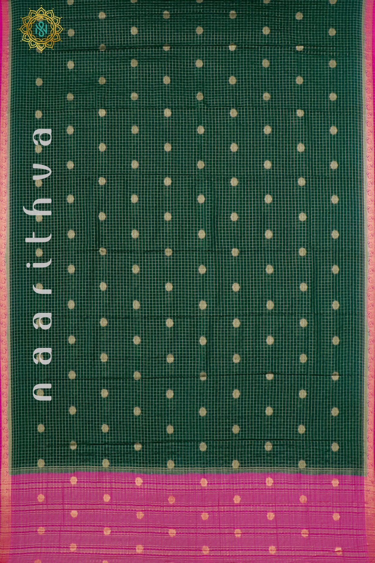 BOTTLE GREEN WITH PINK - SEMI MYSORE CREPE SILK