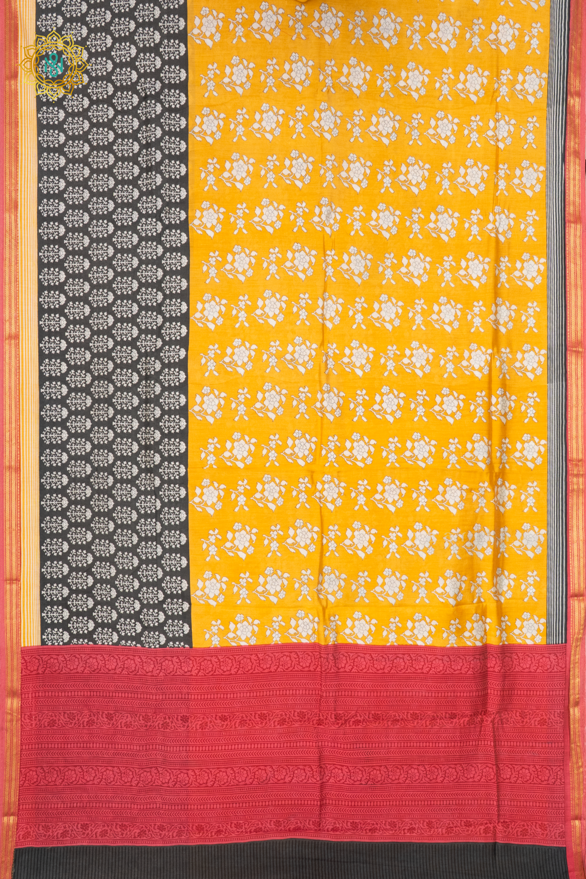 YELLOW WITH ELEPHANT GREY & RED - BUTTER CREPE