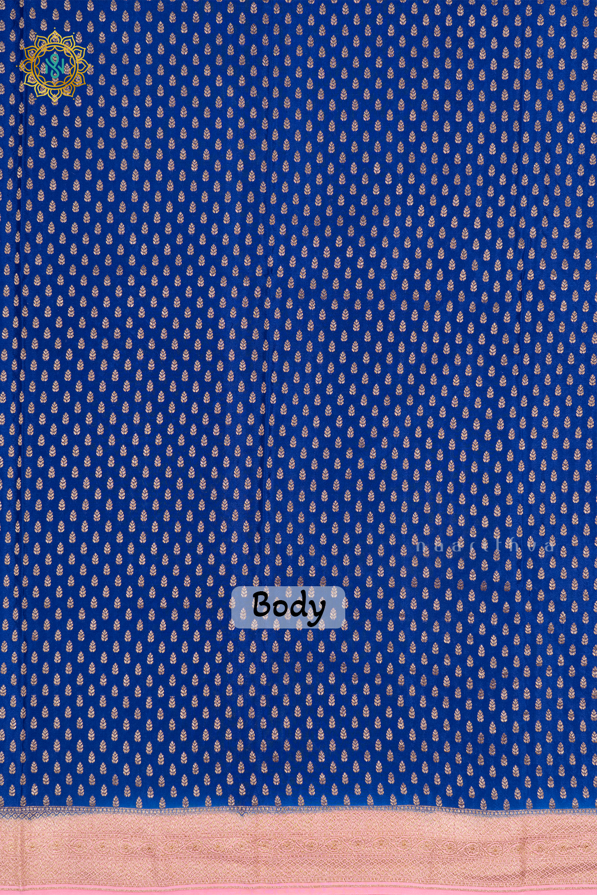 ROYAL BLUE WITH LIGHT PINK - PURE BANRASI CREPE SILK