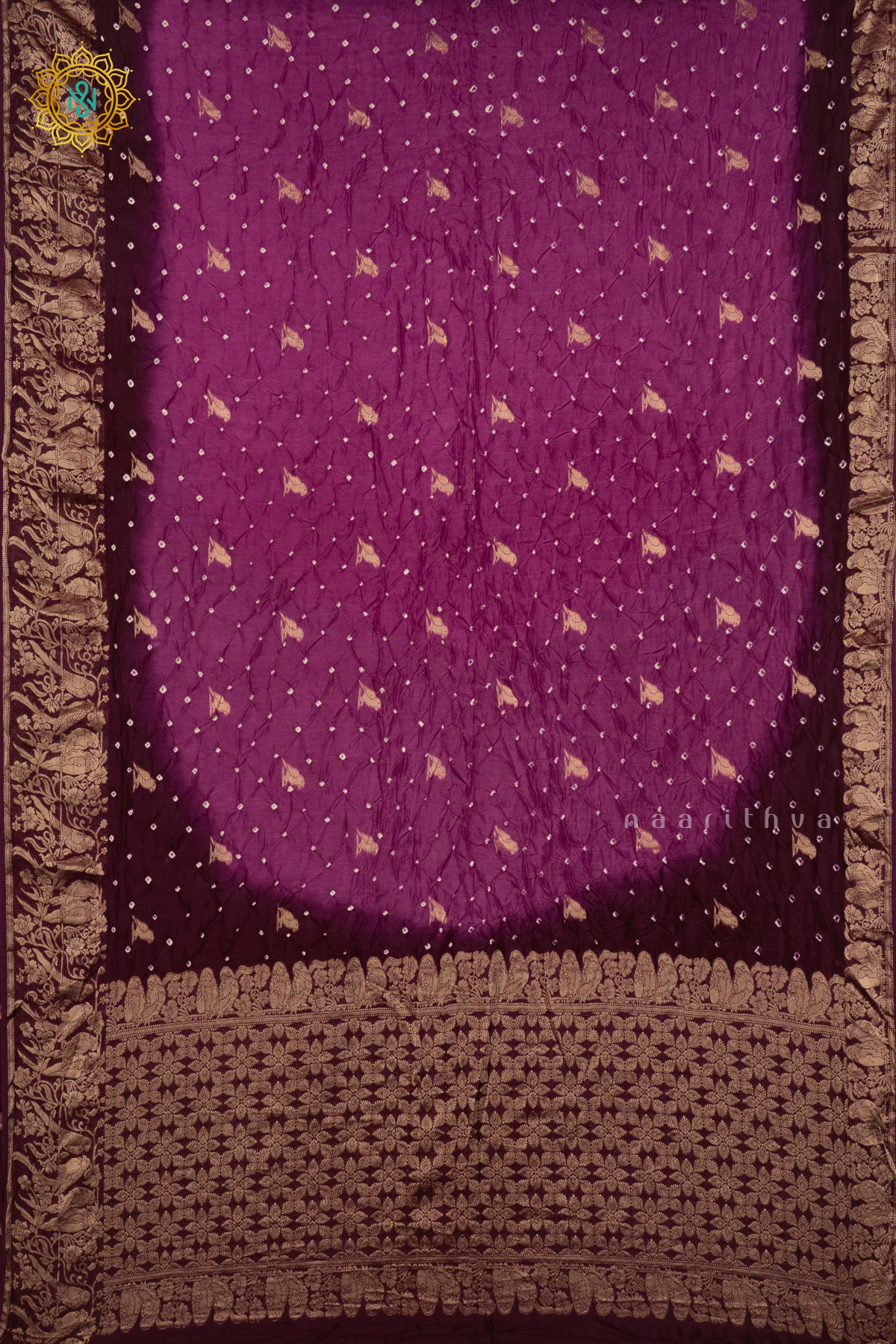 WINE WITH DEEP WINE - SEMI TUSSAR WITH BANDHINI TIE & DYE