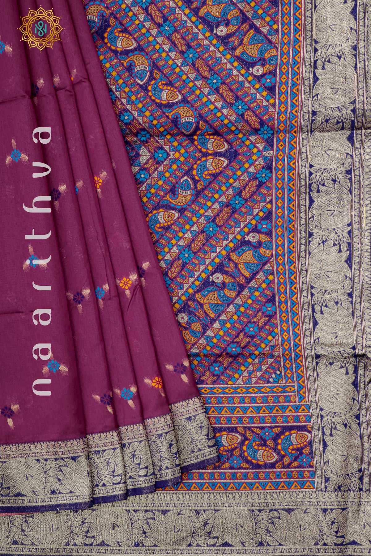 MAGENTA WITH NAVY BLUE - SILK COTTON