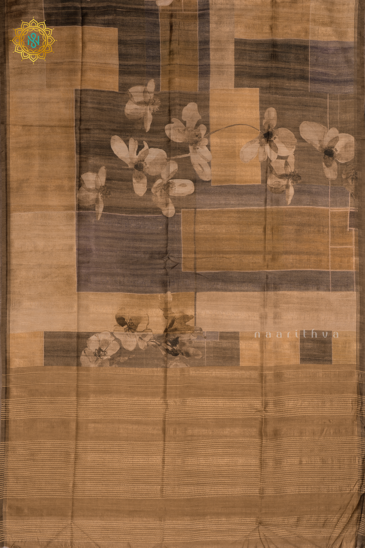 Mustard Semi Gicha Tussar Saree With Printed Body, Pallu And Blouse