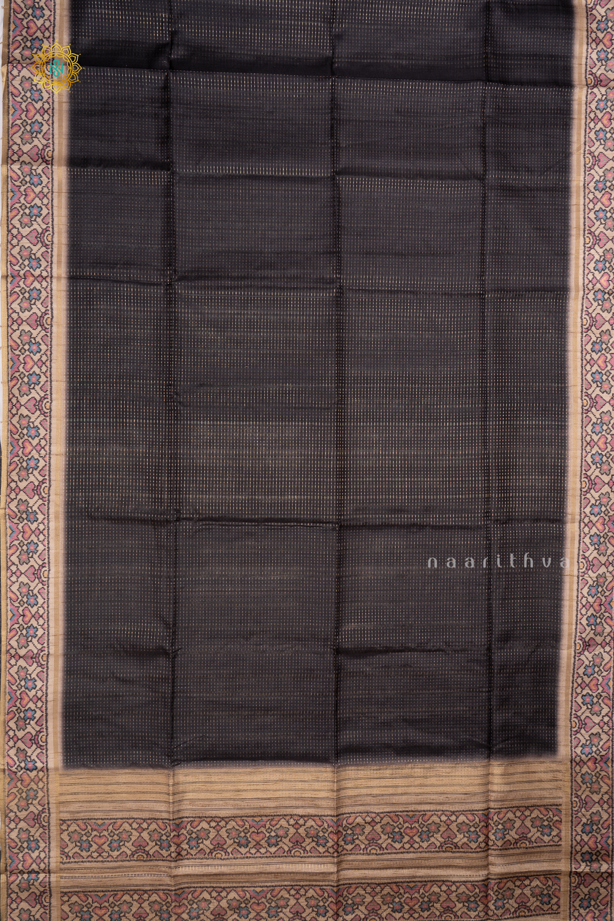 BLACK WITH BEIGE - SEMI TUSSAR SILK
