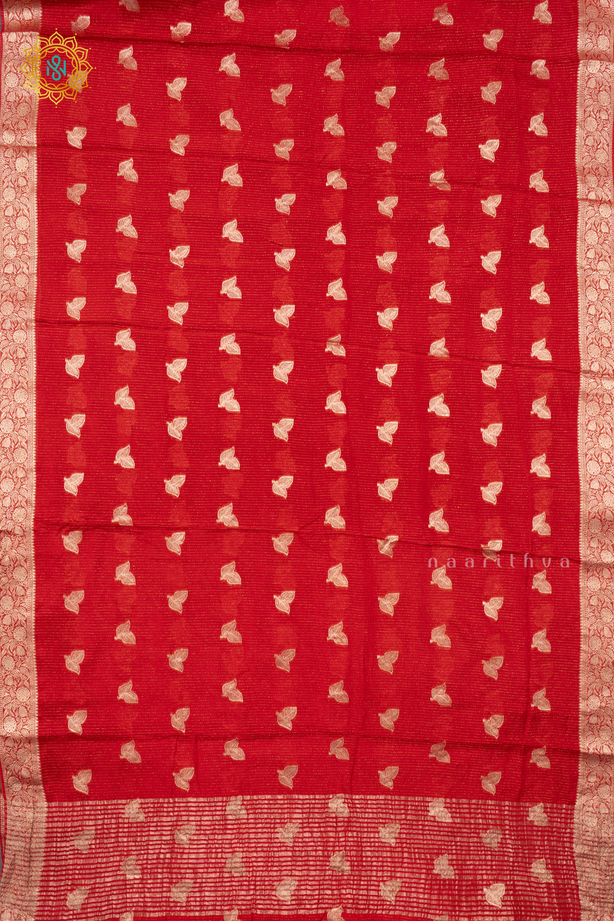 RED WITH GREEN - SEMI GEORGETTE