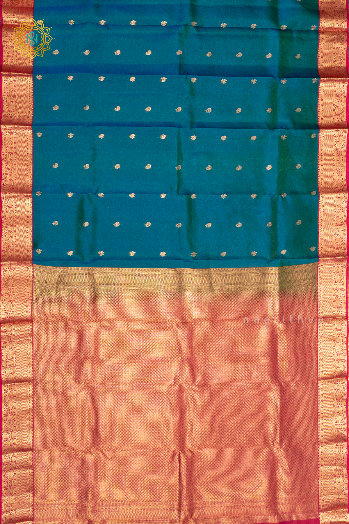 PEACOCK GREEN WITH PINK - PURE KANJIVARAM MIX