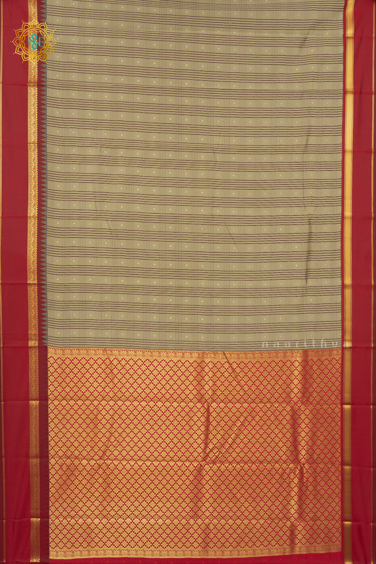 BEIGE WITH RED - SEMI KANCHI