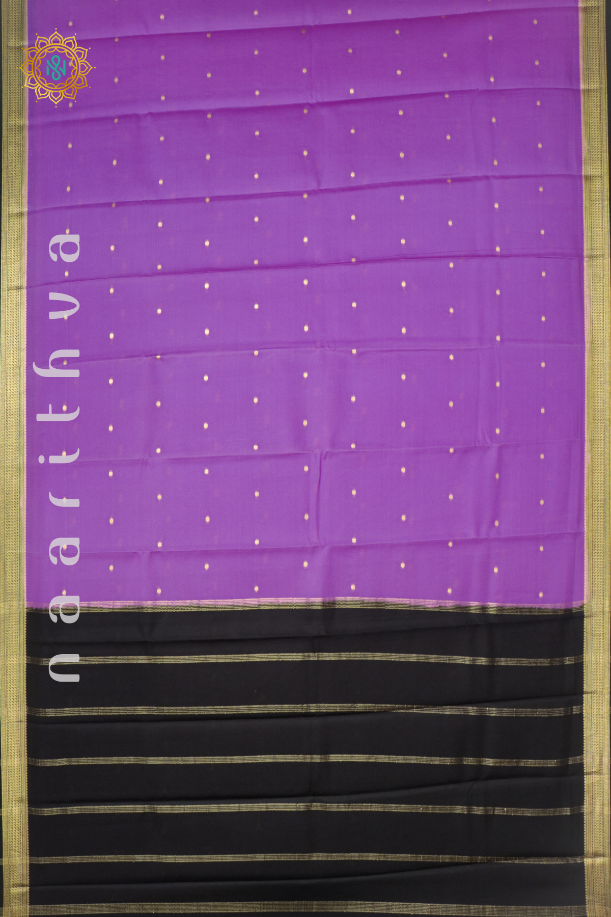 LAVENDER WITH BLACK - PURE MYSORE CREPE SILK