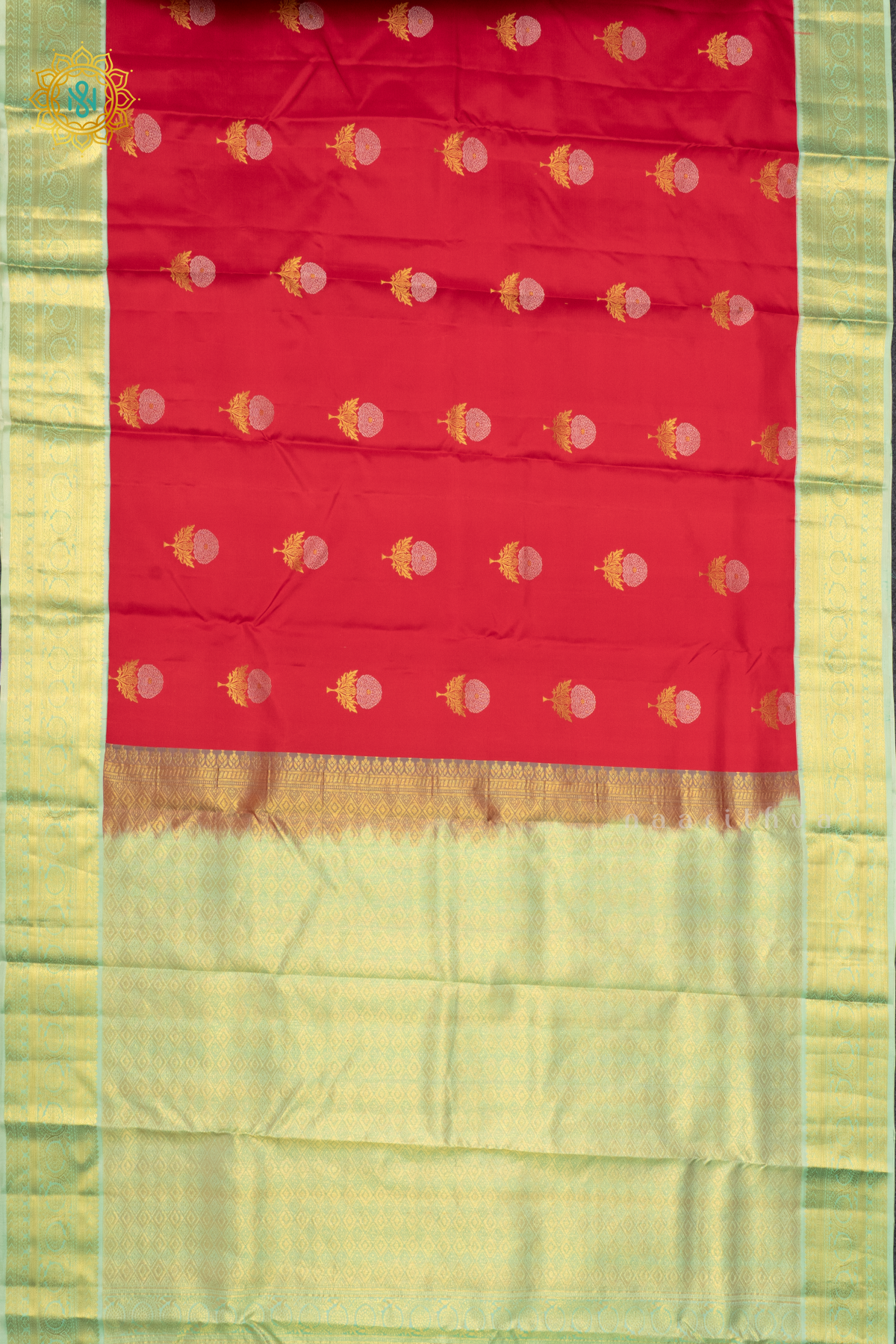 RED WITH AQUA GREEN - PURE KANJIVARAM SILK