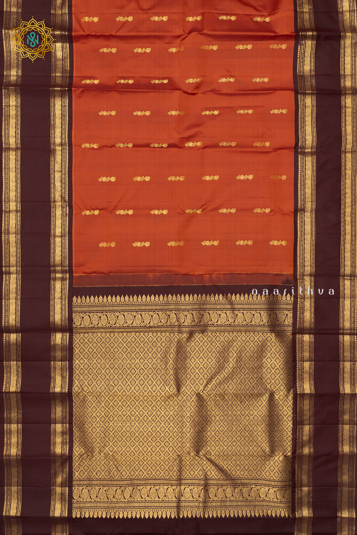 RUST ORANGE WITH BROWN - PURE KANJIVARAM SILK