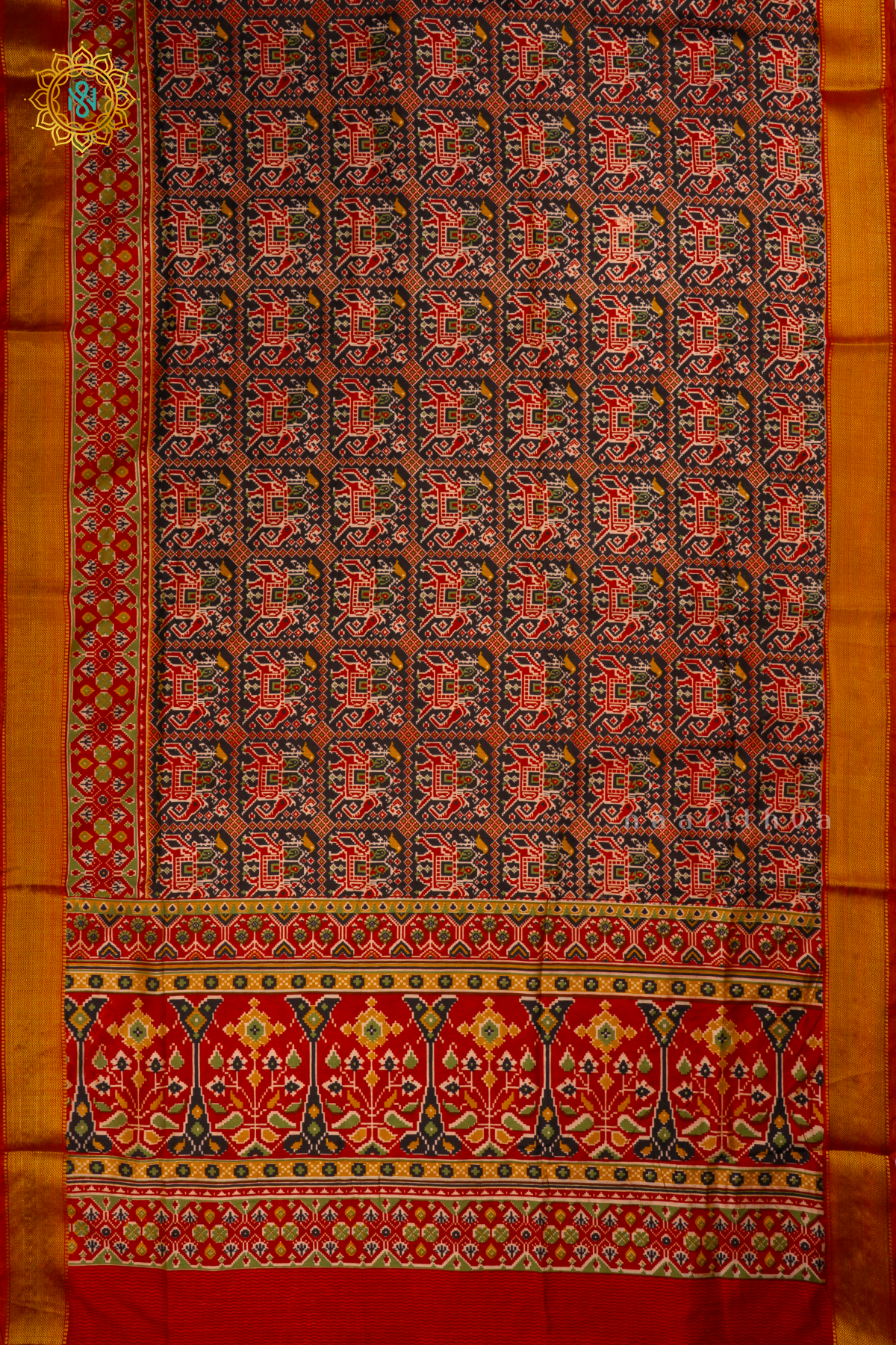 Black with Red - Semi Silk Saree Allover Patola Printed Body with Contrast Zari Border, Pallu and Blouse