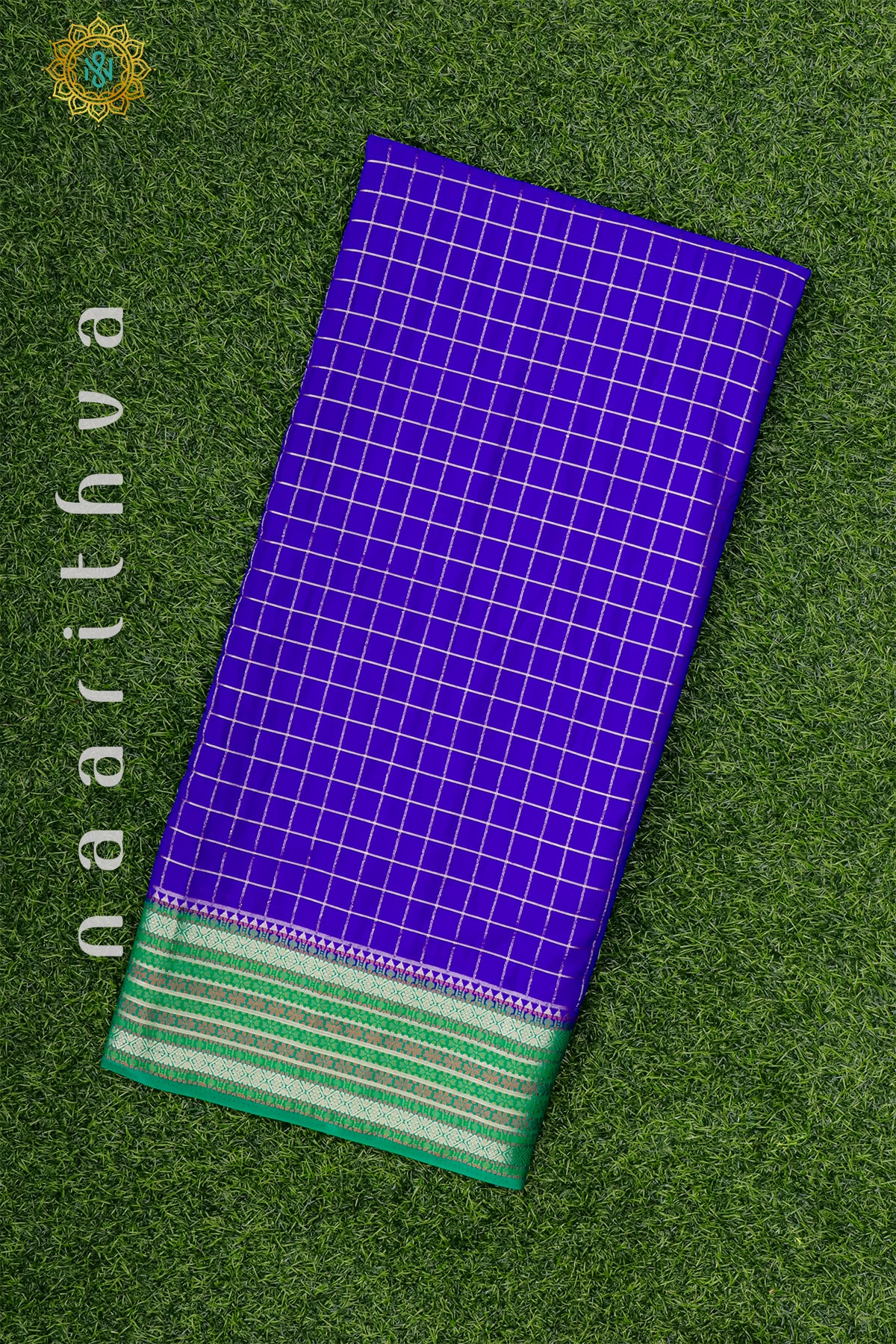 ROYAL BLUE WITH GREEN - SEMI MYSORE CREPE SILK