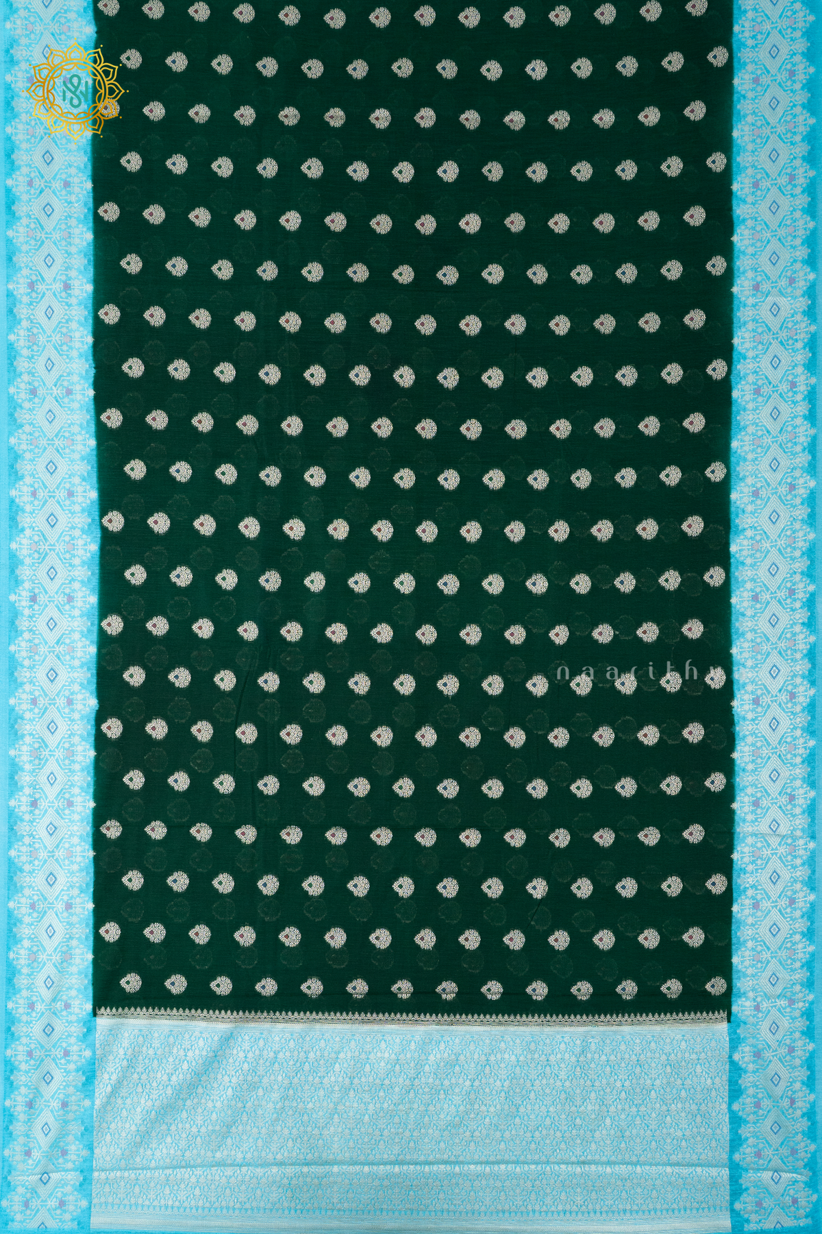 GREEN WITH SKY BLUE - JUTE COTTON