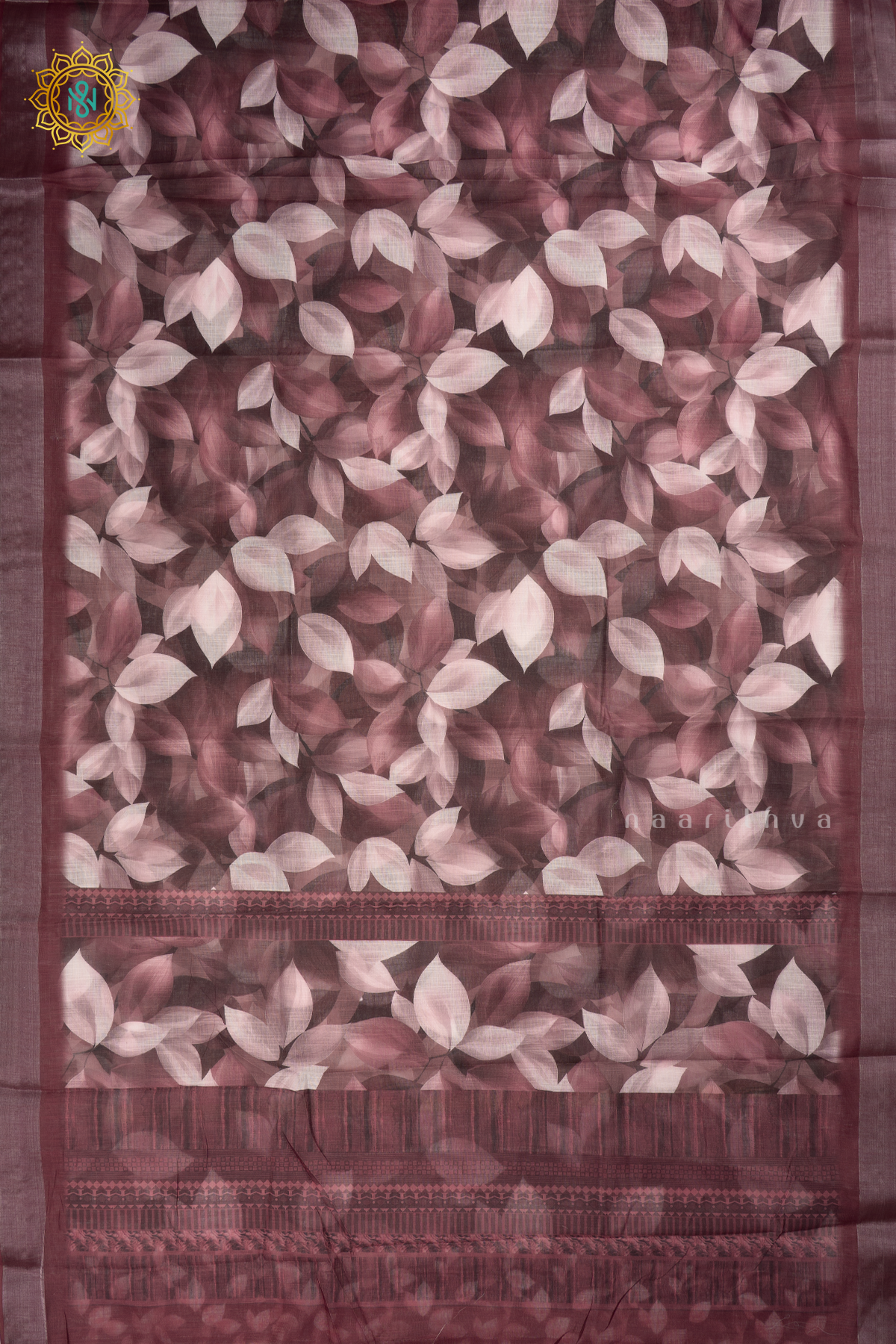 Light Maroon Linen By Cotton Saree With Floral Printed Body
