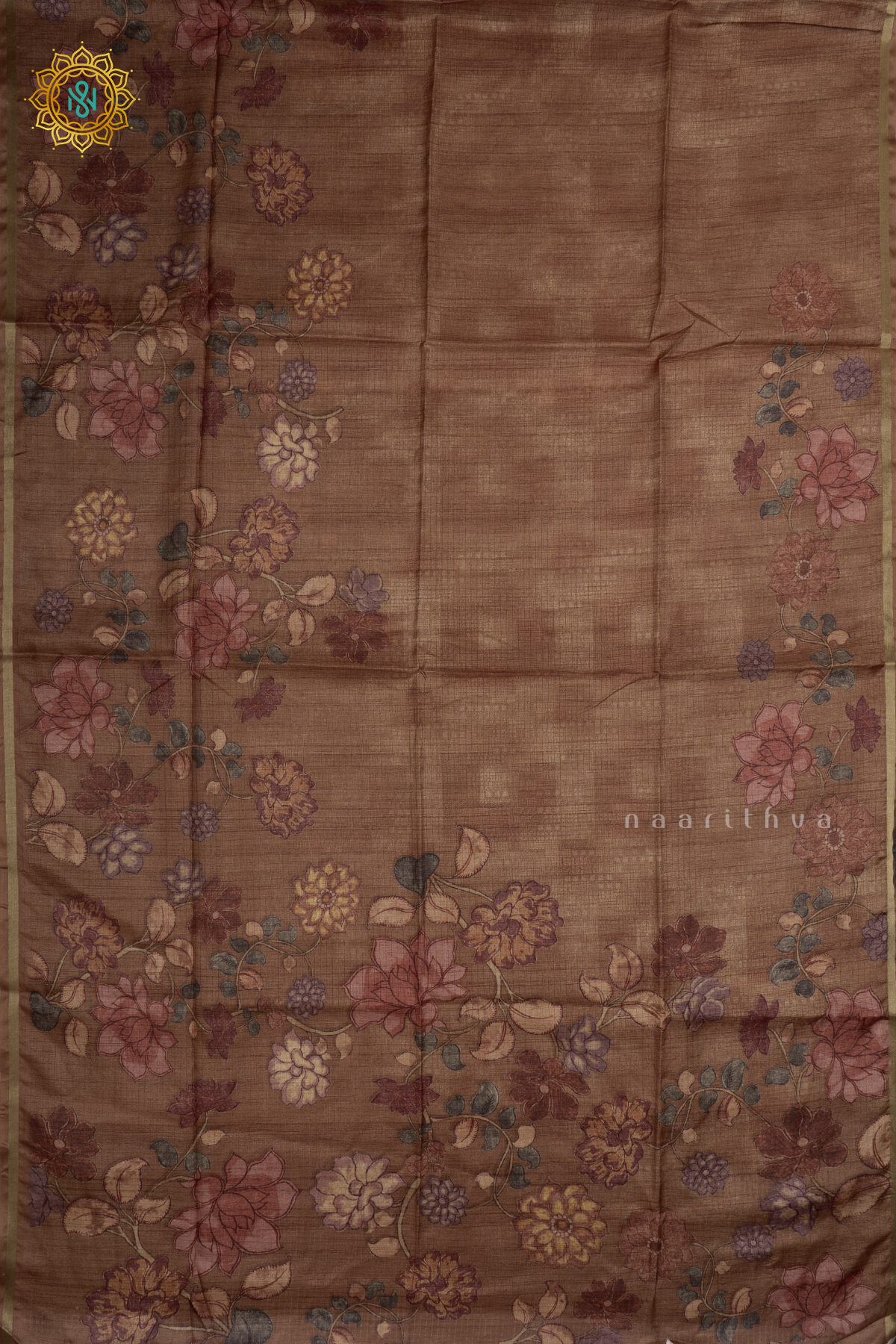 Light Brown Printed Kota Tussar Saree With Pallu & Blouse