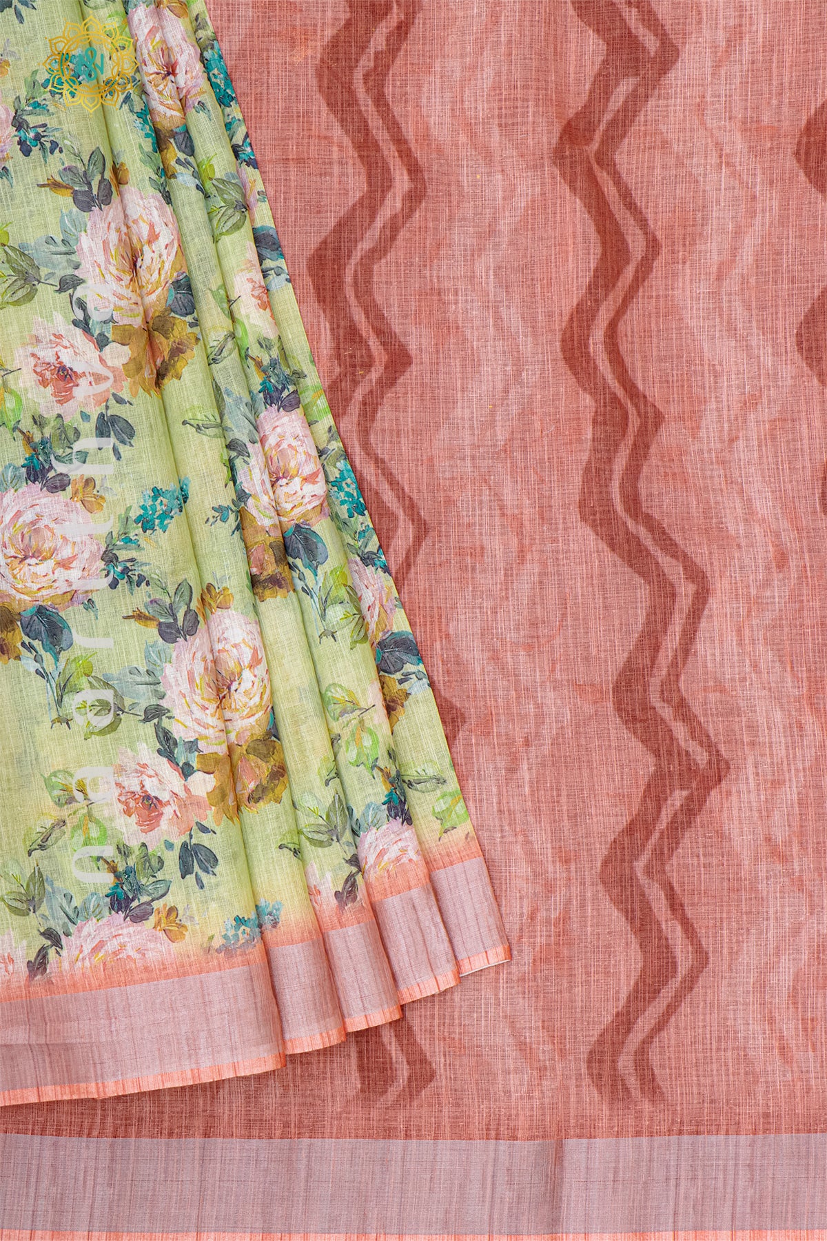 GREEN WITH PEACH - LINEN BY COTTON