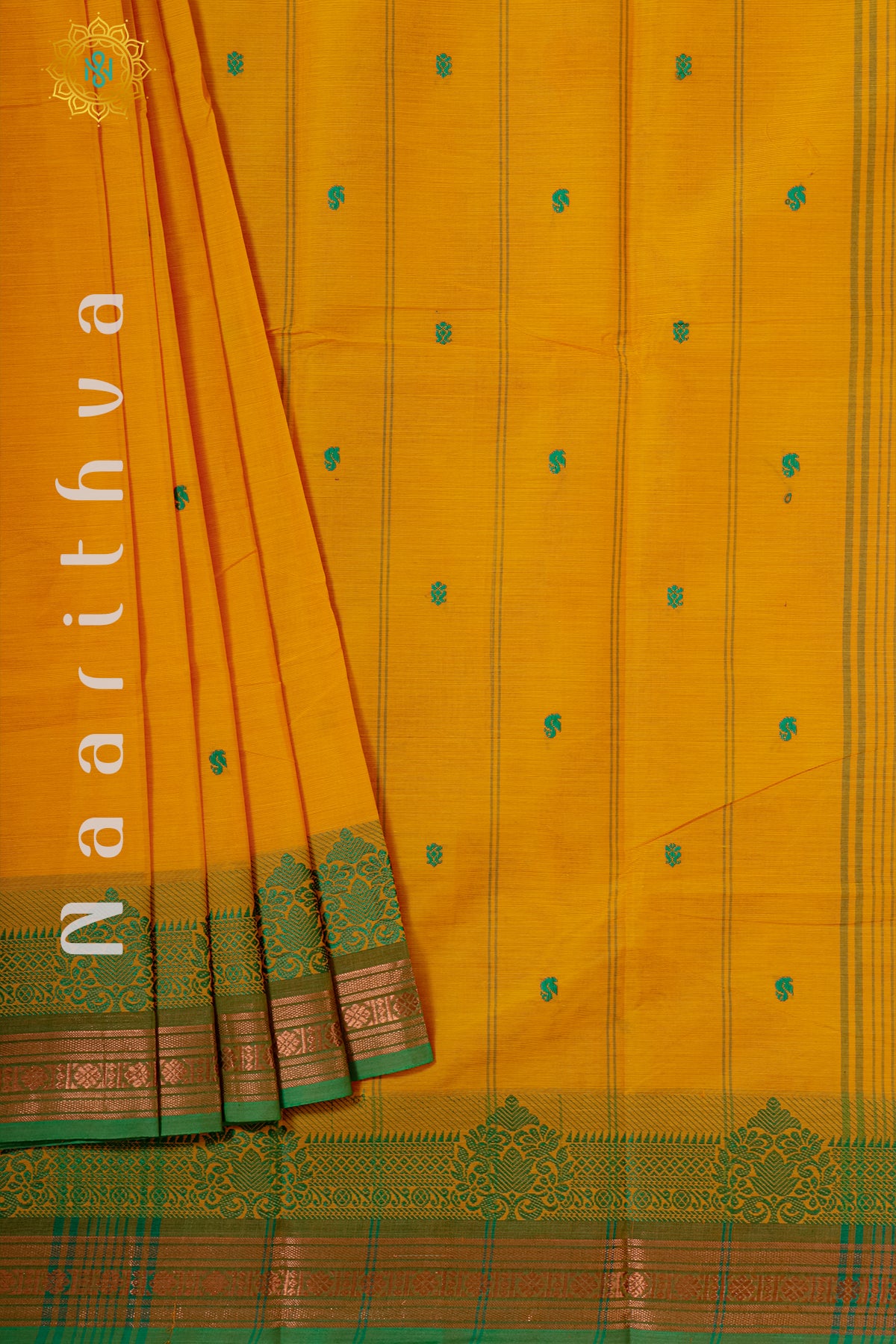 YELLOW WITH GREEN - CHETTINAD COTTON