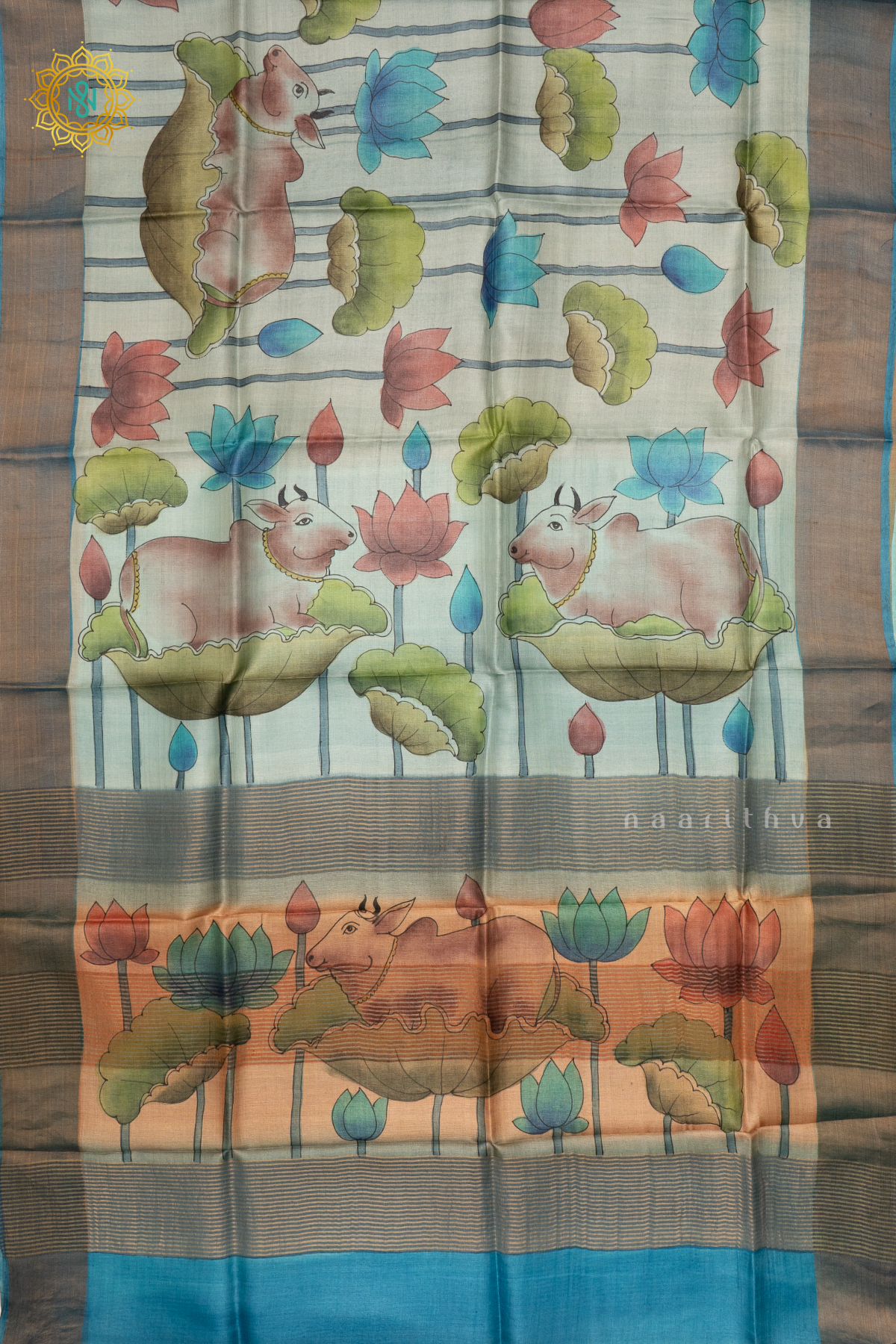 AQUA BLUE WITH SKY BLUE - PURE TUSSAR SILK